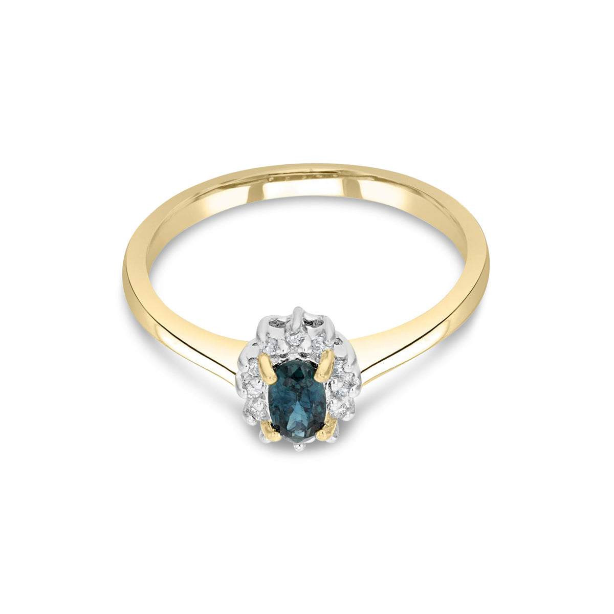 9ct Yellow Gold Oval Natural Blue Sapphire and Diamond Cluster Ring