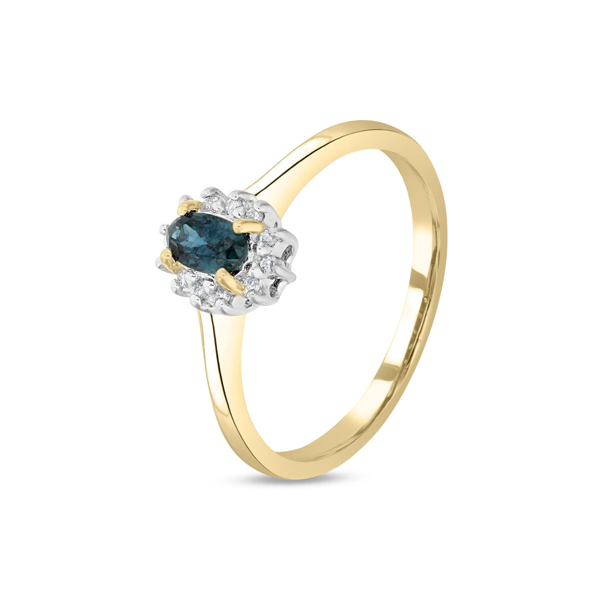 9ct Yellow Gold Oval Natural Blue Sapphire and Diamond Cluster Ring