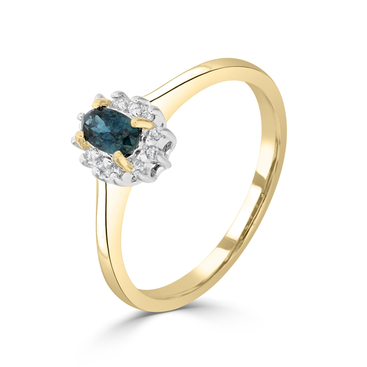 9ct Yellow Gold Oval Natural Blue Sapphire and Diamond Cluster Ring — 5x3mm