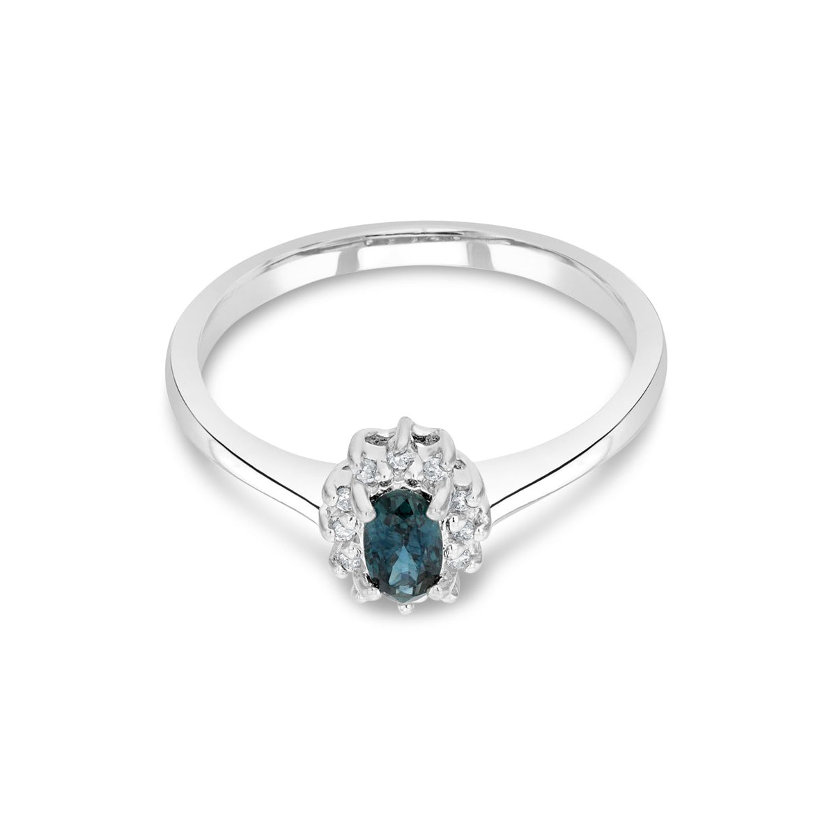 9ct White Gold Oval Natural Blue Sapphire and Diamond Cluster Ring