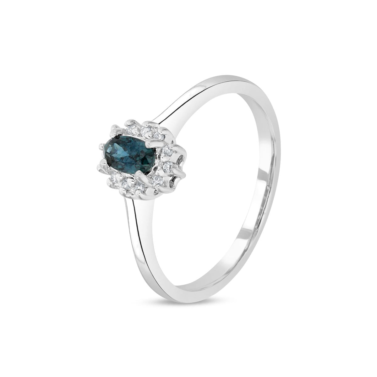 9ct White Gold Oval Natural Blue Sapphire and Diamond Cluster Ring