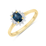 9ct Yellow Gold Oval Natural Blue Sapphire & Natural Diamond Cluster Ring — 6×4mm