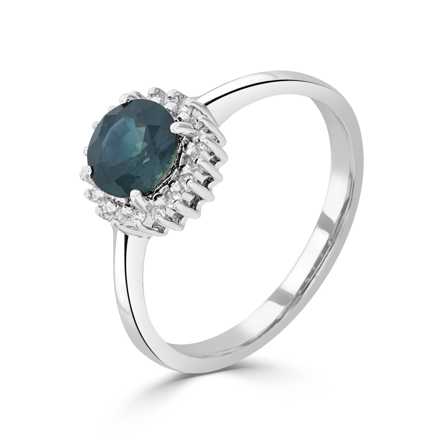 9ct White Gold Round Natural Blue Sapphire and Diamond Cluster Ring — 6mm