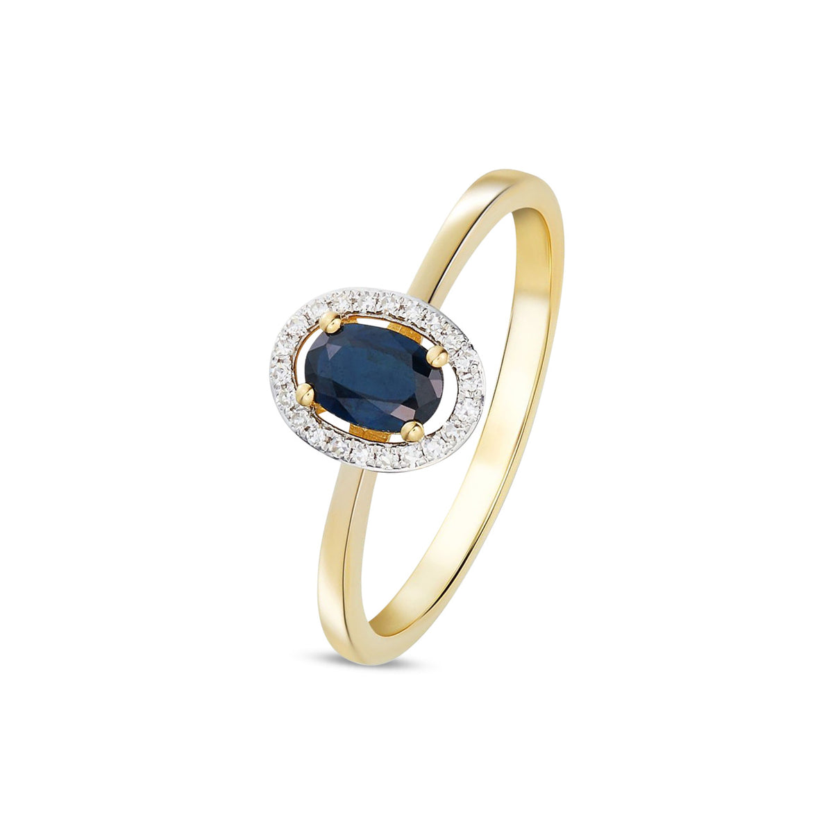 9ct Yellow Gold Oval Natural Blue Sapphire and Diamond Halo Cluster Ring — 6x4mm