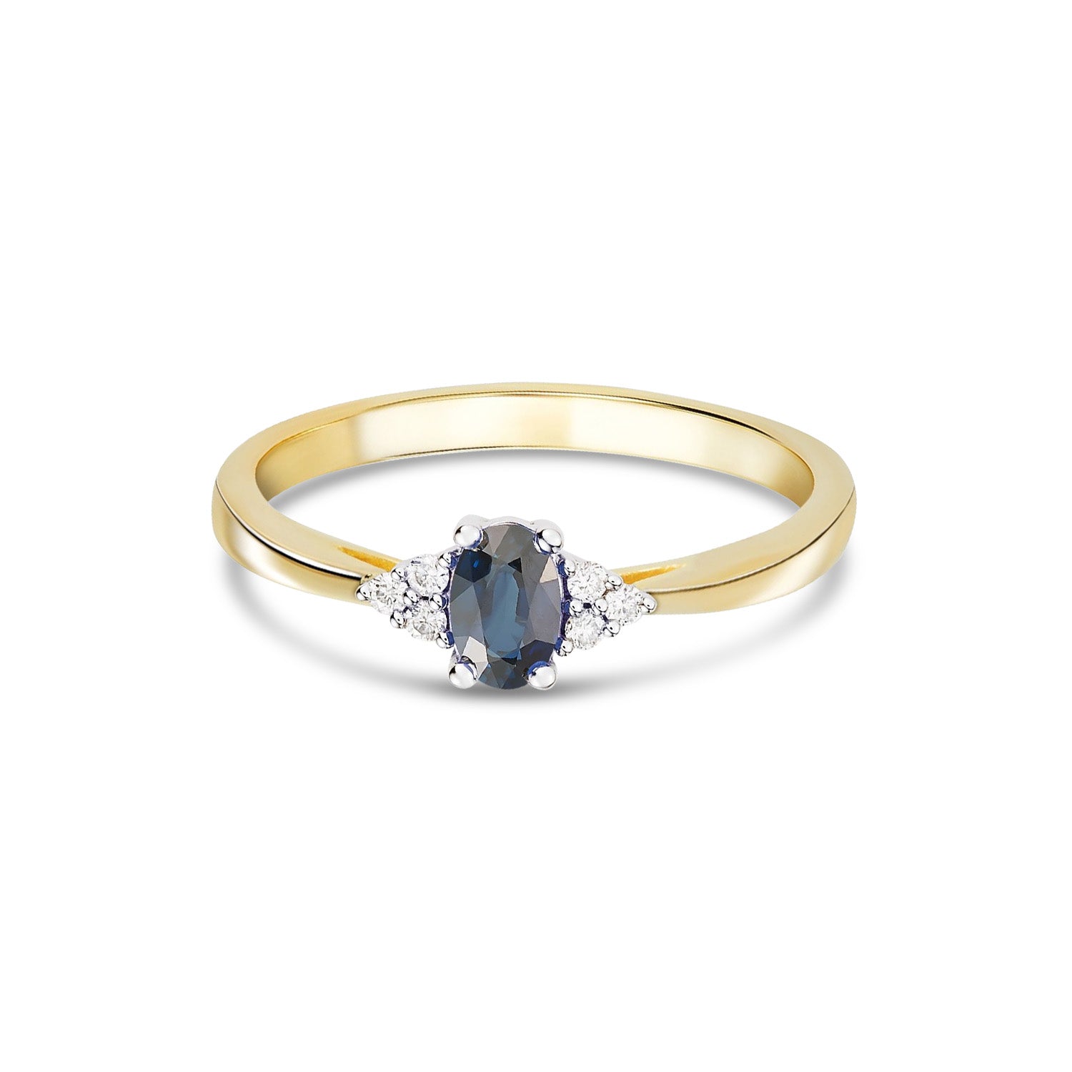 9ct Yellow Gold Oval Natural Sapphire and Diamond Trefoil Ring — 6x4mm