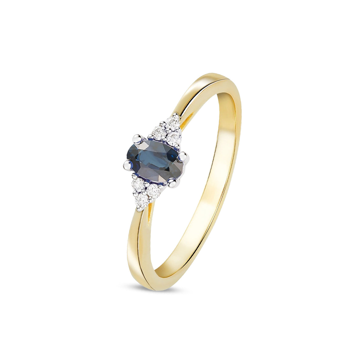 9ct Yellow Gold Oval Natural Sapphire and Diamond Trefoil Ring — 6x4mm