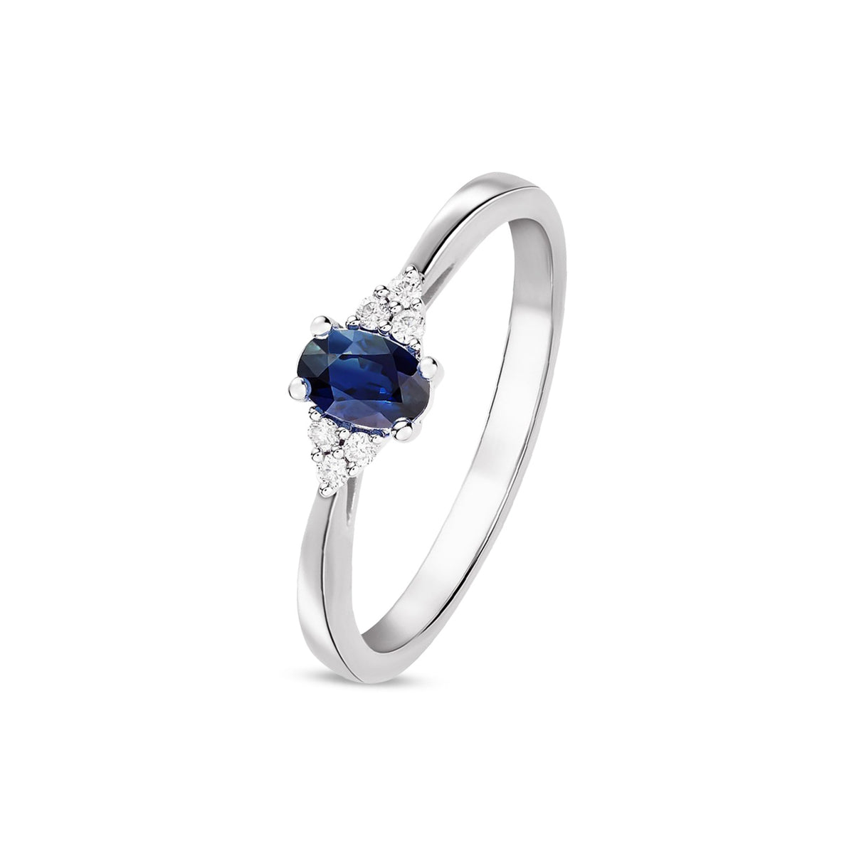 9ct White Gold Oval Natural Sapphire and Diamond Trefoil Ring — 6x4mm