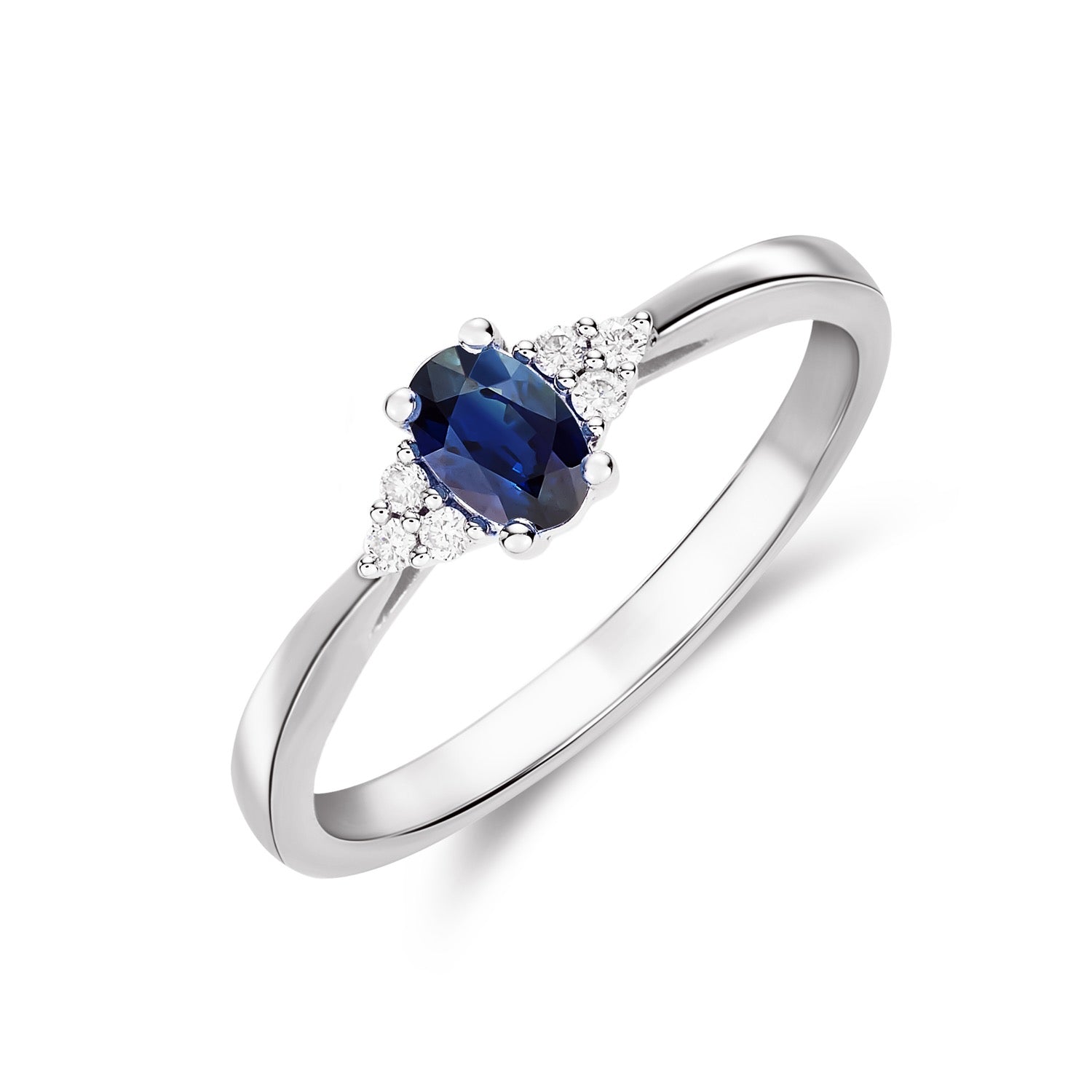 9CT White Gold Oval Sapphire and Diamond Trefoil Ring — 6x4mm