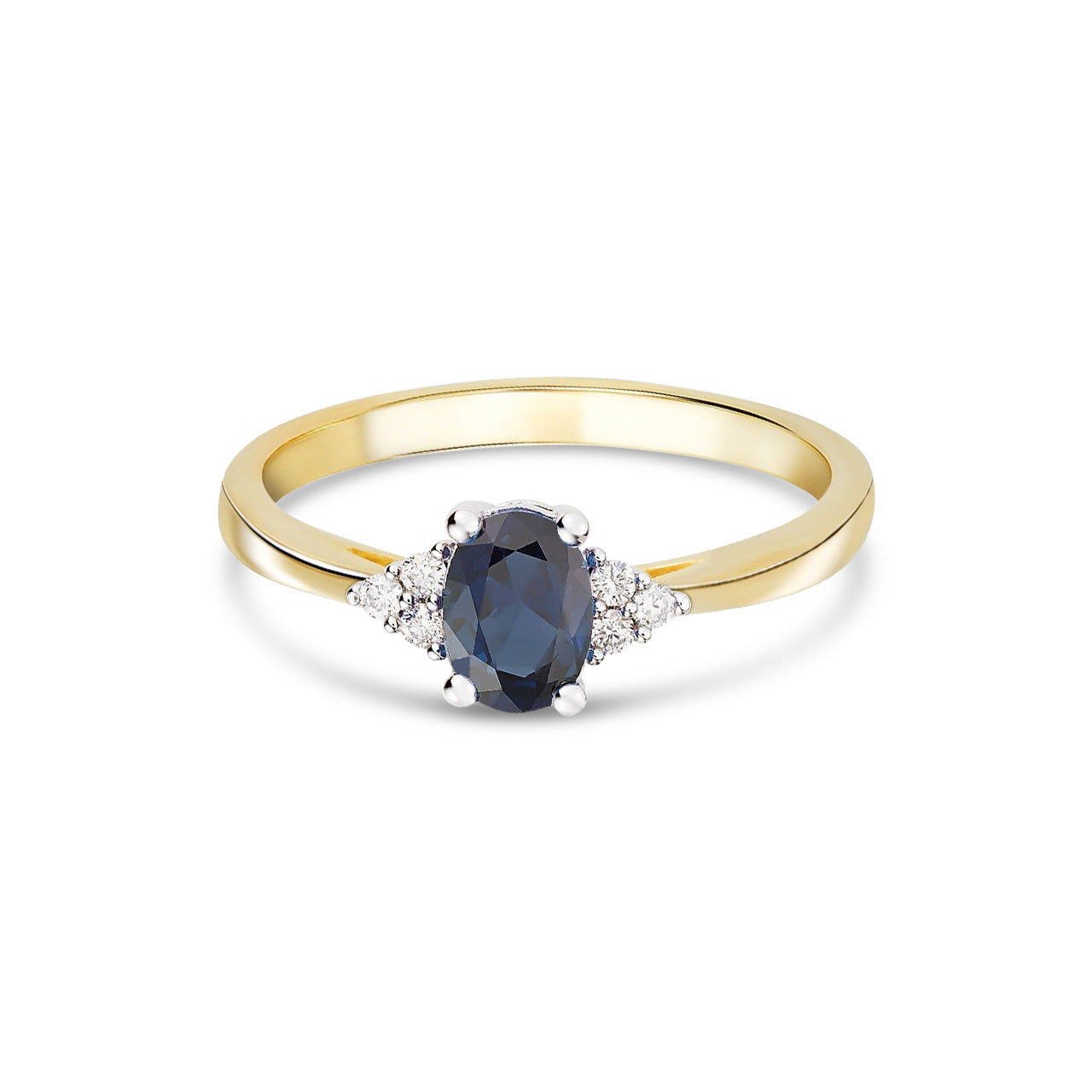 9ct Yellow Gold Oval Natural Sapphire and Diamond Trefoil Ring — 7x5mm