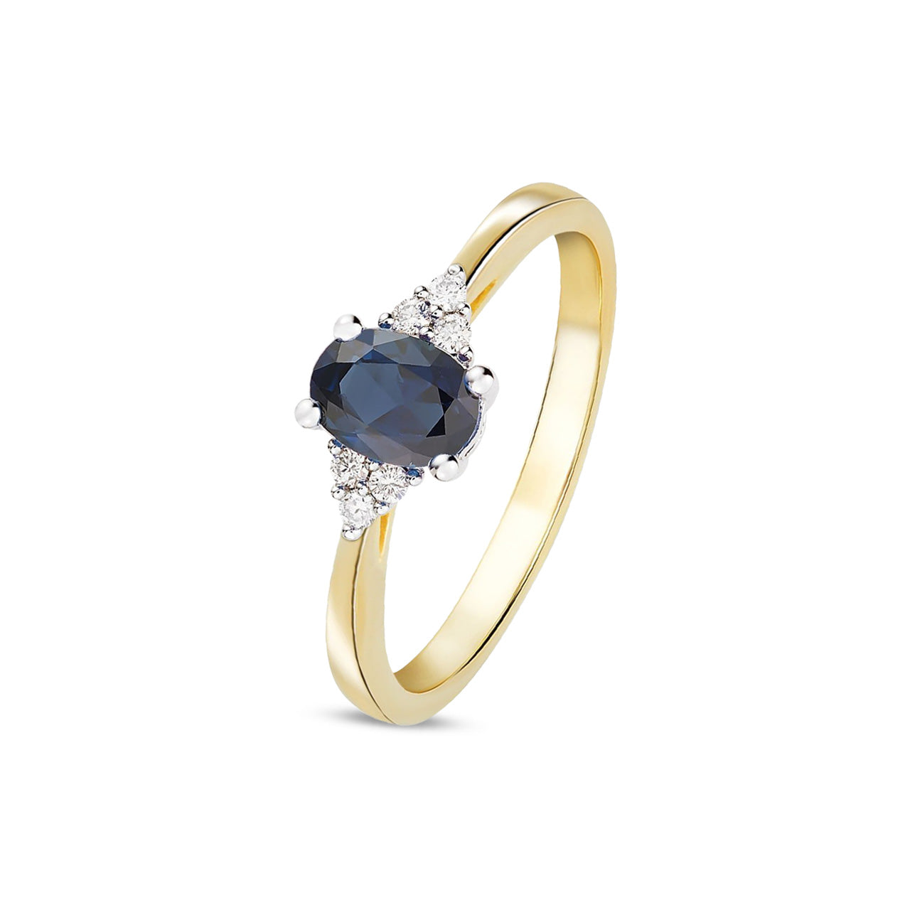9ct Yellow Gold Oval Natural Sapphire and Diamond Trefoil Ring — 7x5mm