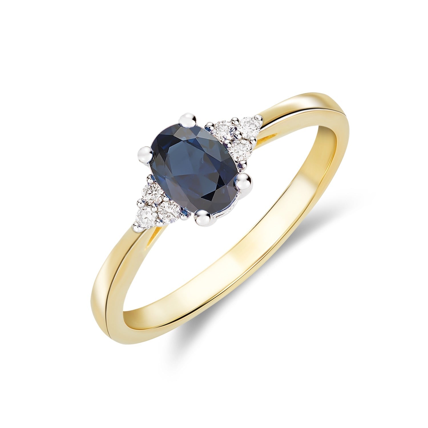 9CT Yellow Gold Oval Sapphire and Diamond Trefoil Ring — 7x5mm