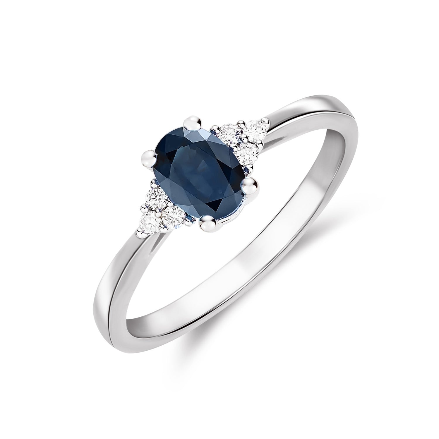 9ct White Gold Oval Natural Sapphire and Diamond Trefoil Ring — 7x5mm