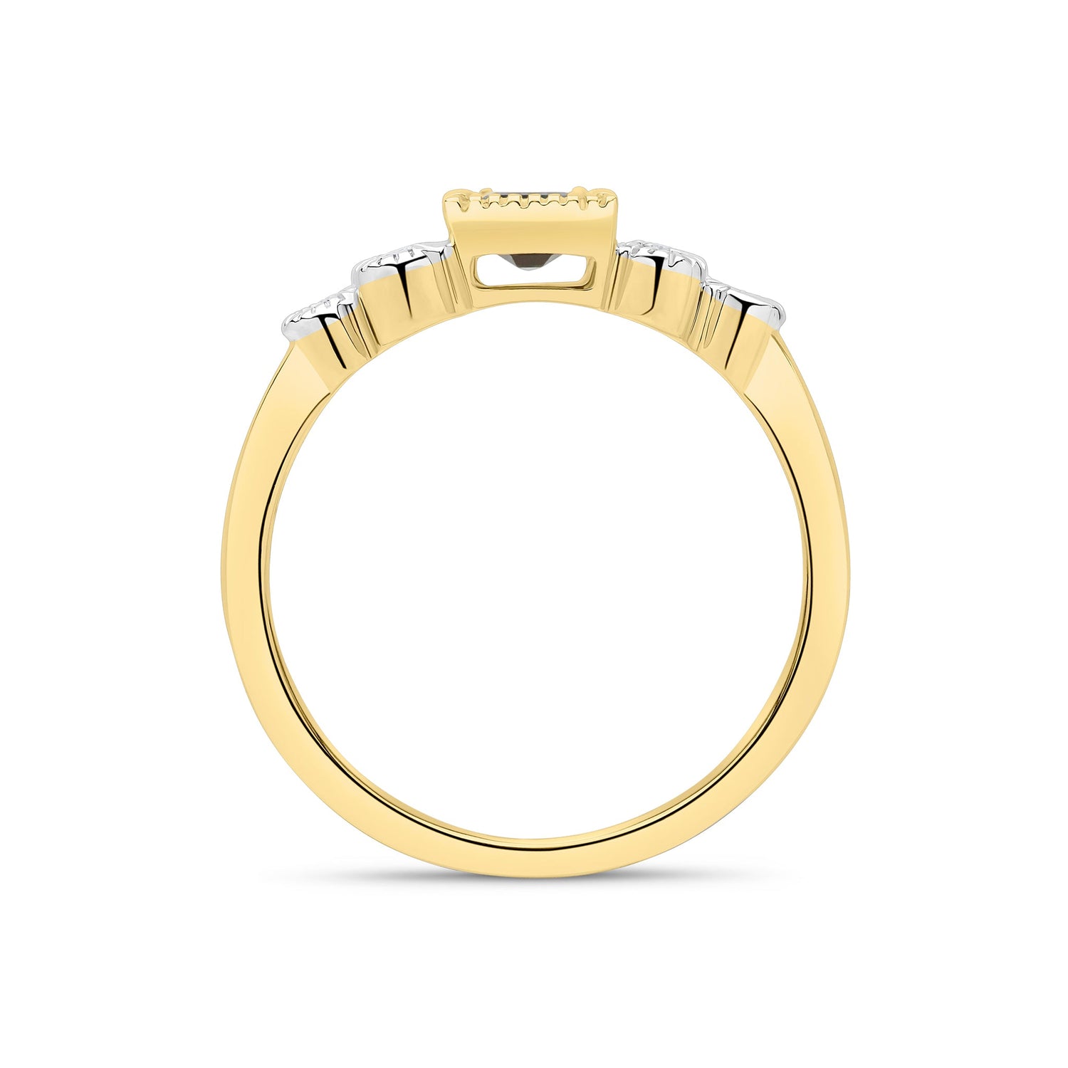 9ct Yellow Gold Octagonal Emerald Cut Natural Blue Sapphire and Diamond Millegrain Trefoil Ring — 6x4mm
