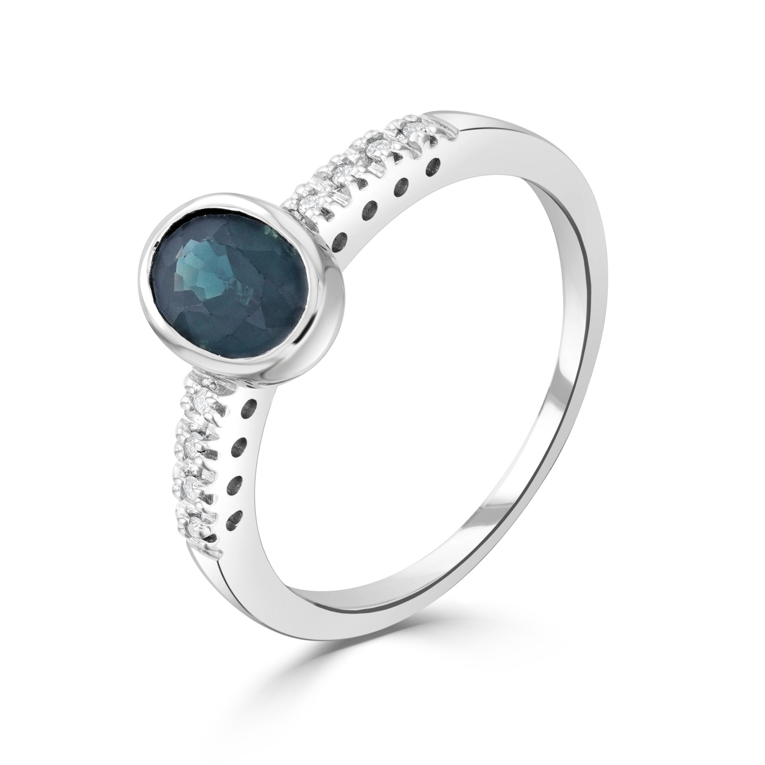 9ct White Gold Oval Natural Blue Sapphire and Diamond Ring —7x5mm