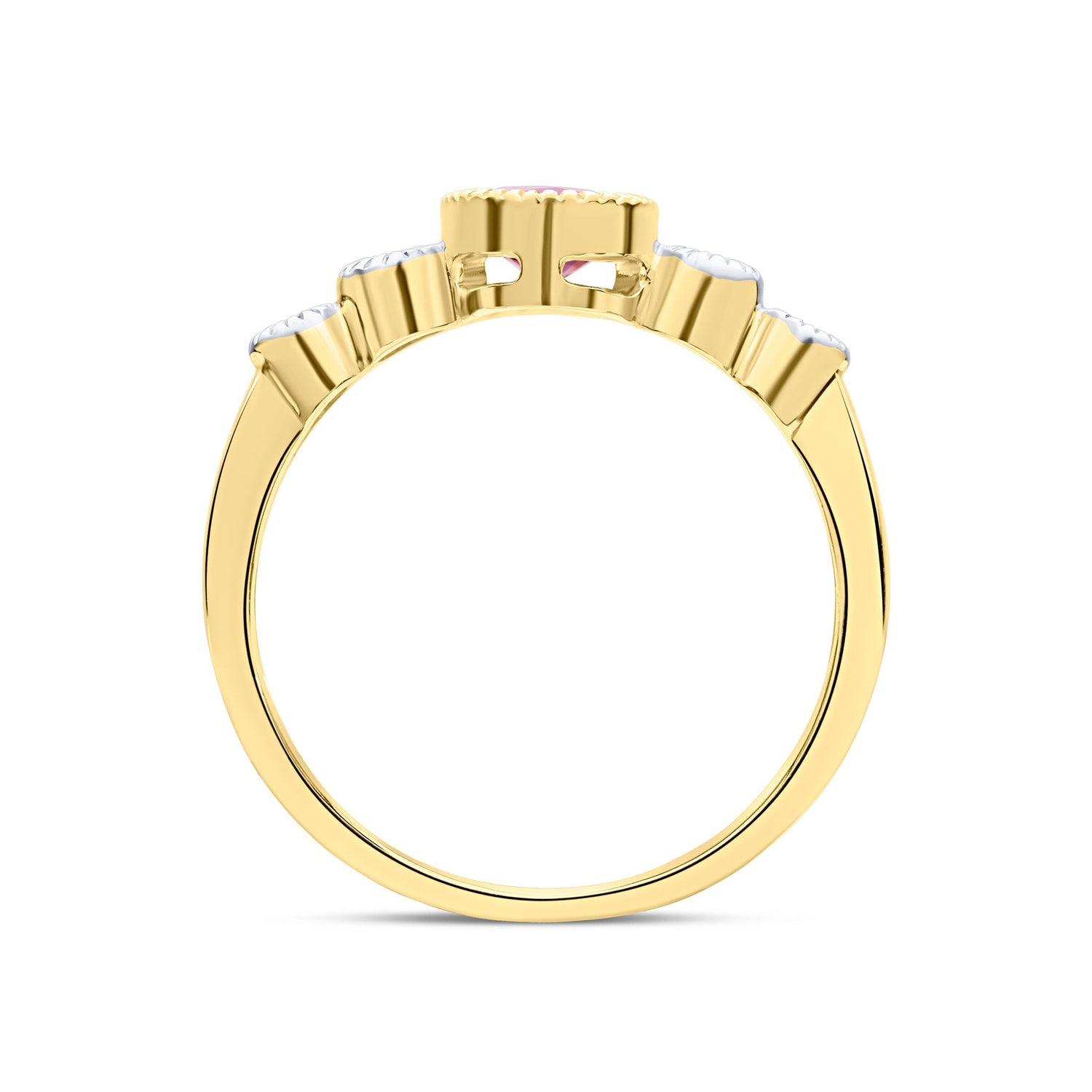 9ct Yellow Gold Oval Natural Sapphire with Millegrain Diamond Two Stone Shoulders — 7x5mm