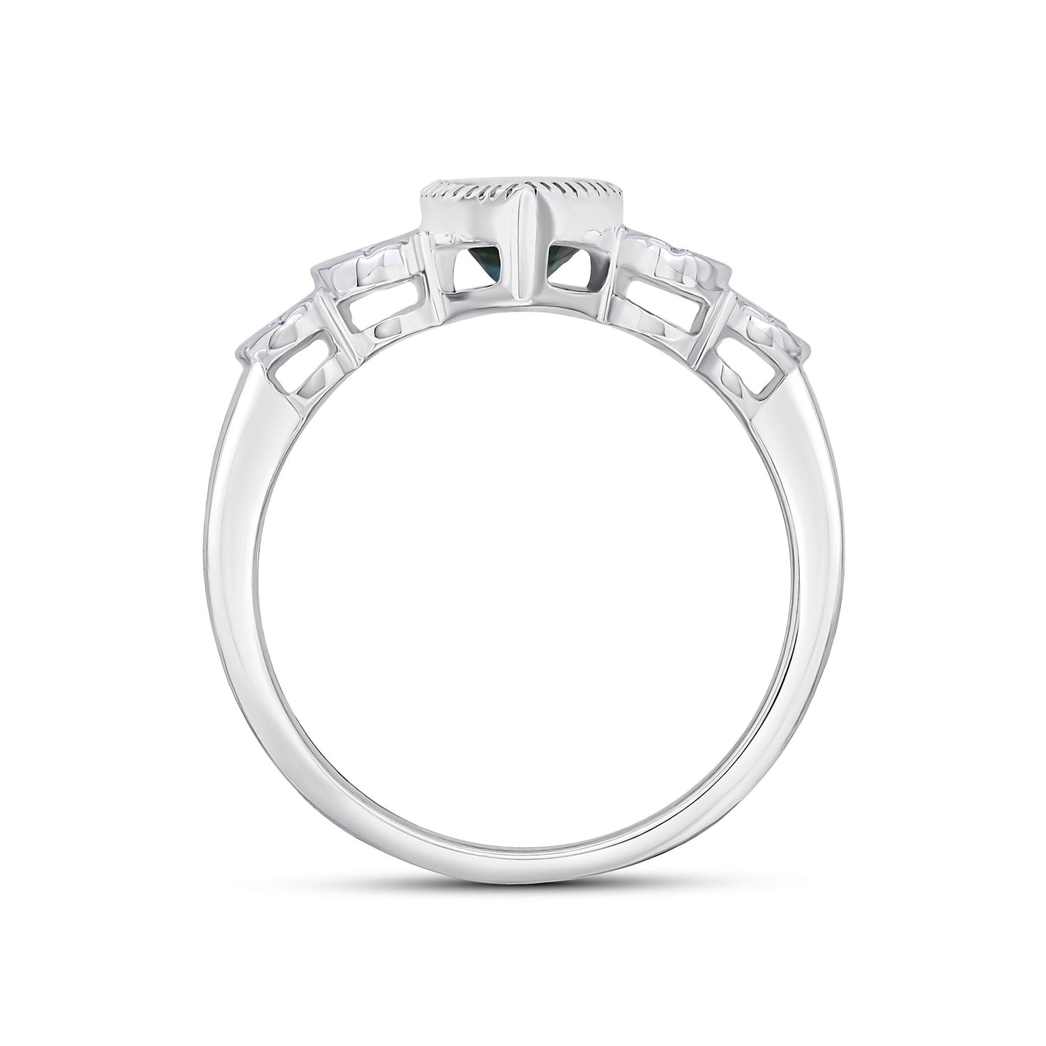 9ct White Gold Oval Emerald & Diamond Claw Set Cluster Ring — 6x4mm