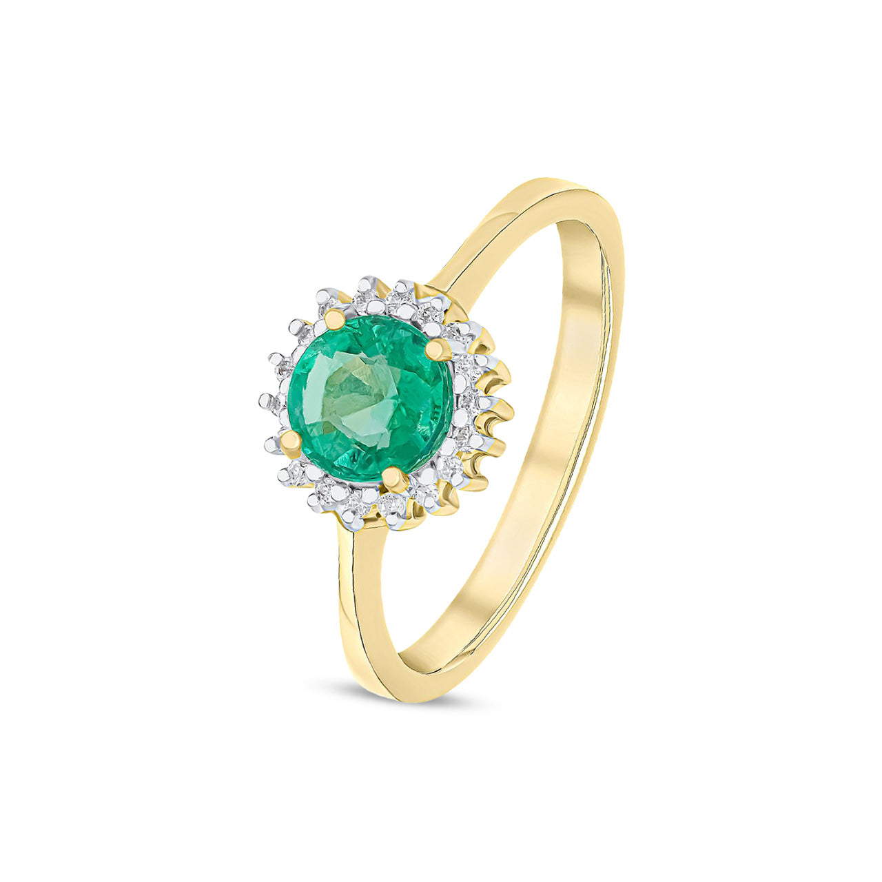9ct Yellow Gold Round Natural Emerald and Diamond Cluster Ring