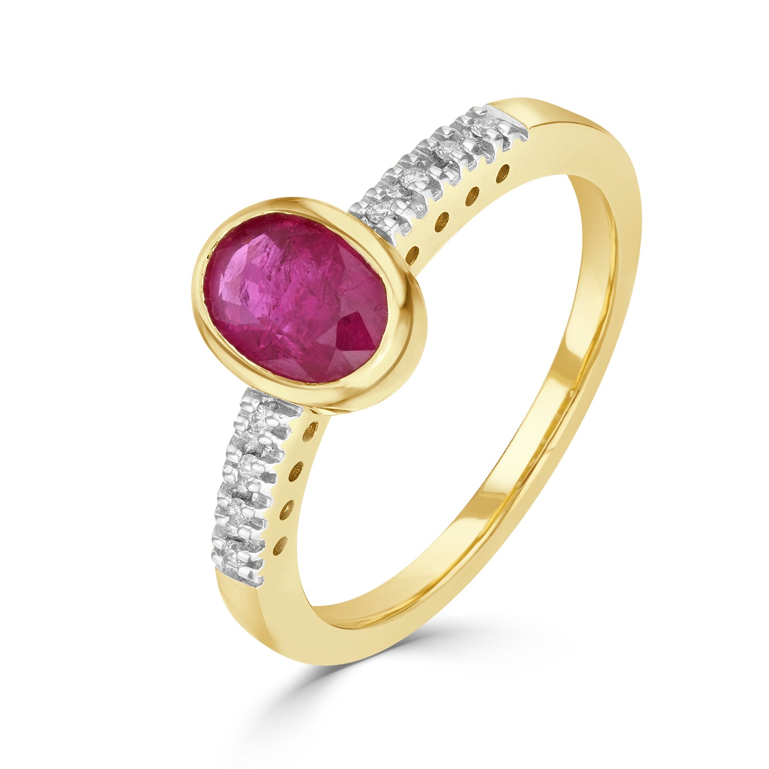 9ct Yellow Gold Oval Natural Ruby and Diamond Ring — 7x5mm