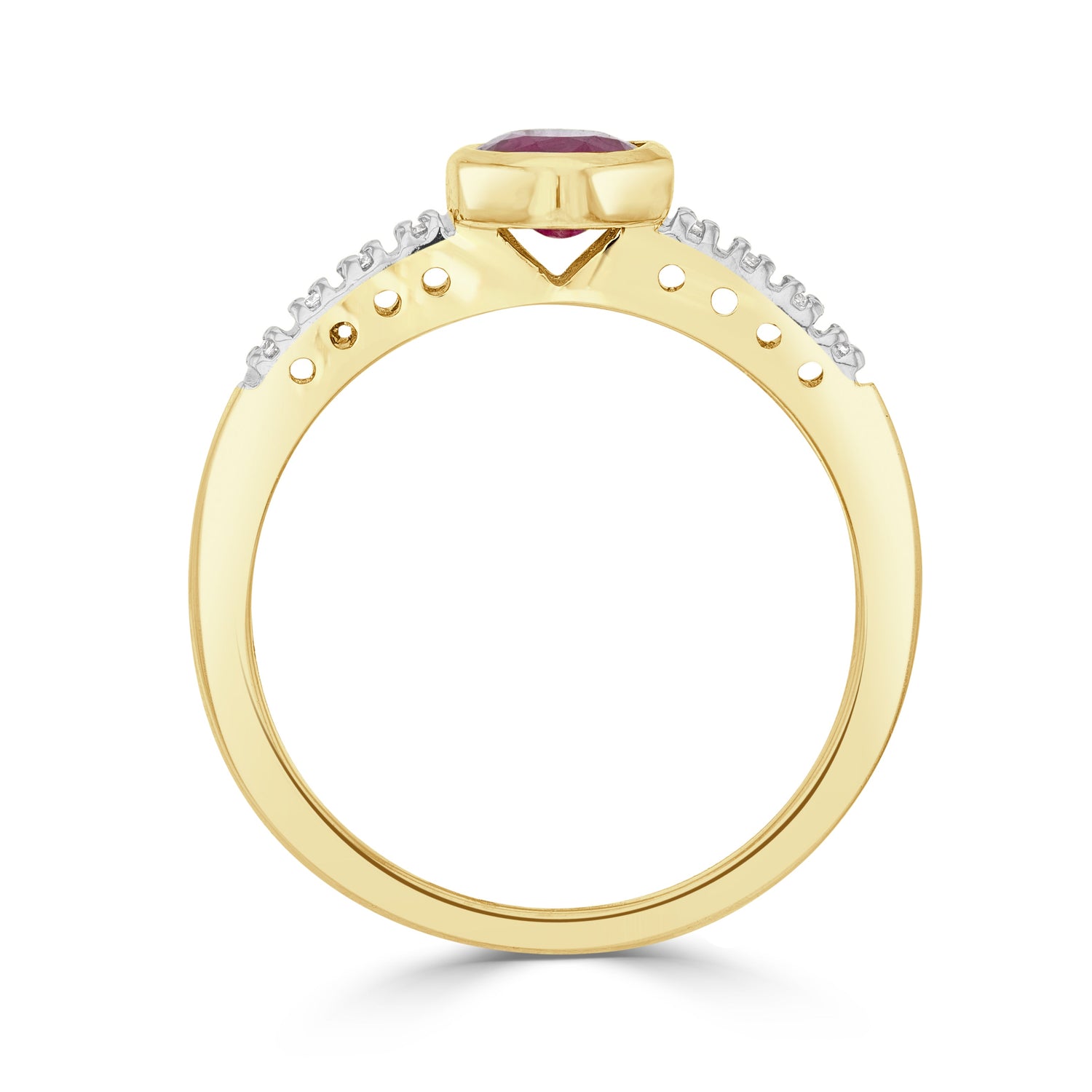 9ct Yellow Gold Oval Natural Ruby and Diamond Ring — 7x5mm