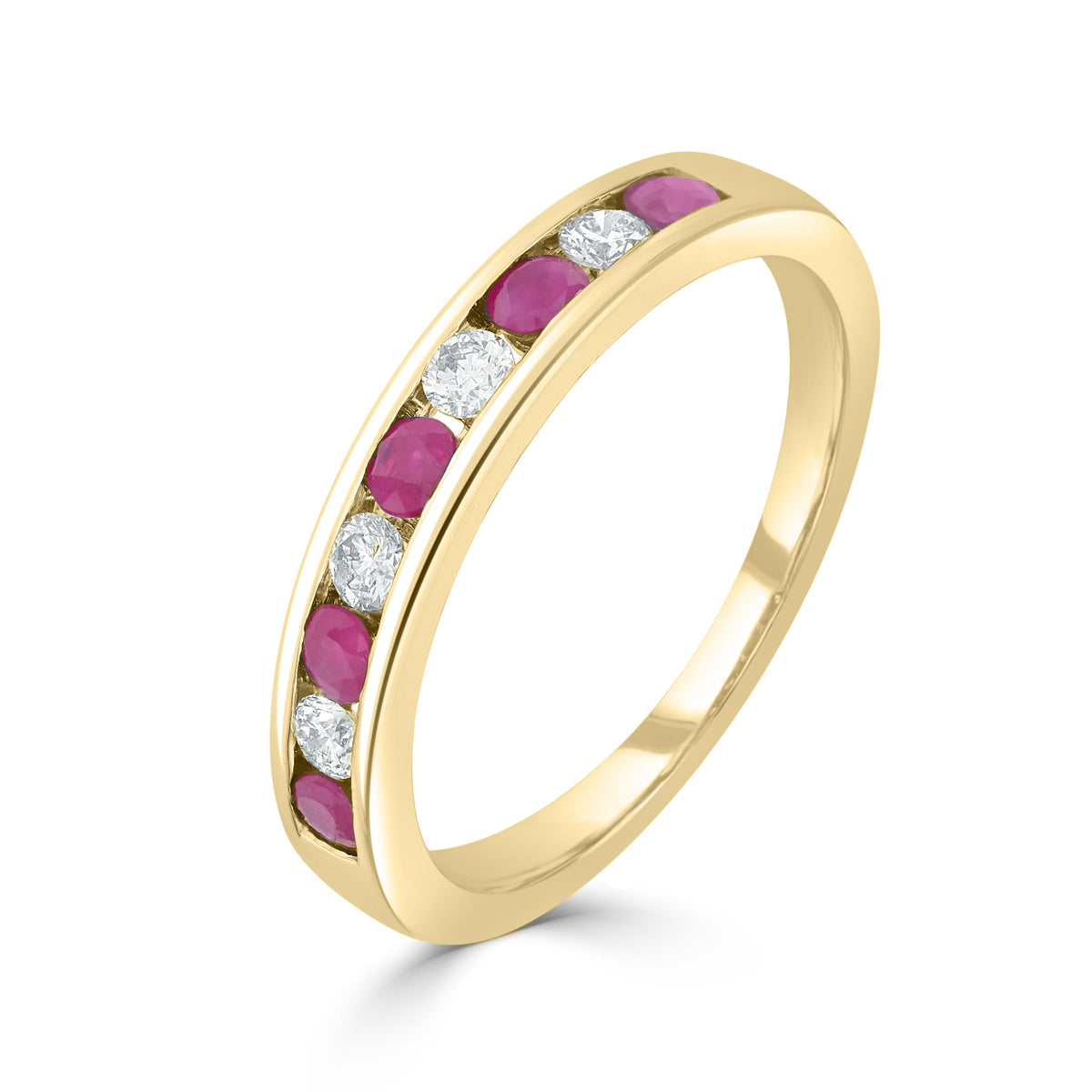 9ct Yellow Gold Round Natural Ruby and Diamond Nine Stone Half Eternity Ring