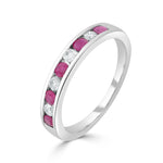 9ct White Gold Round Natural Ruby & Natural Diamond Nine Stone Half Eternity Ring