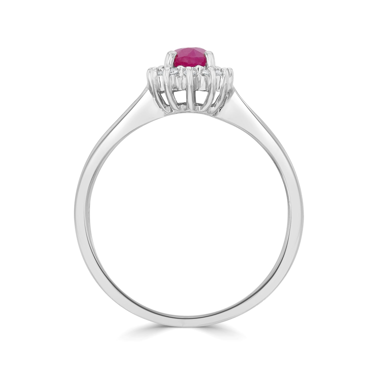 9ct White Gold Oval Natural Ruby and Diamond Cluster Ring — 6x4mm