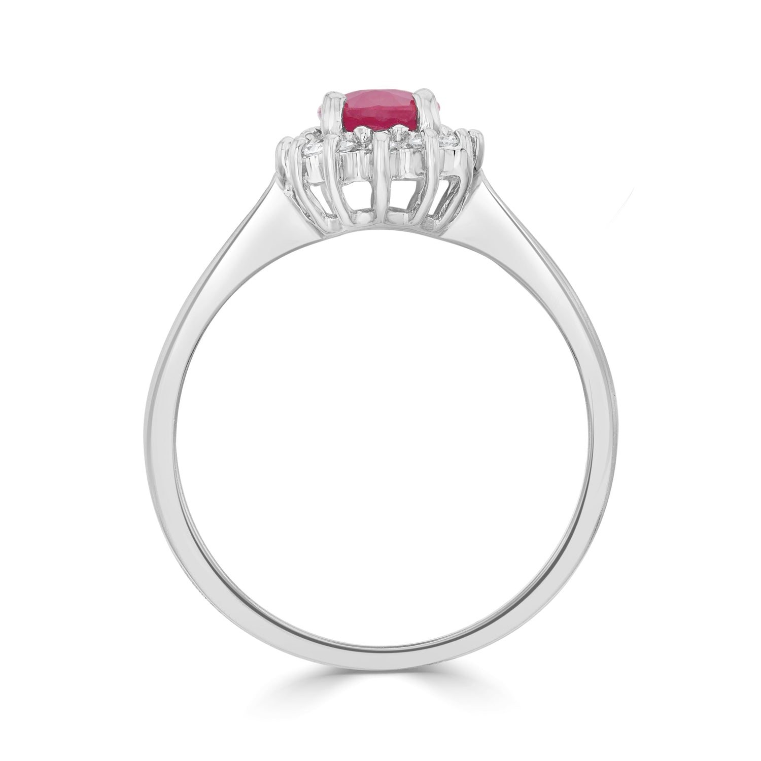 9ct White Gold Oval Natural Ruby and Diamond Claw Set Cluster Ring — 7x5mm