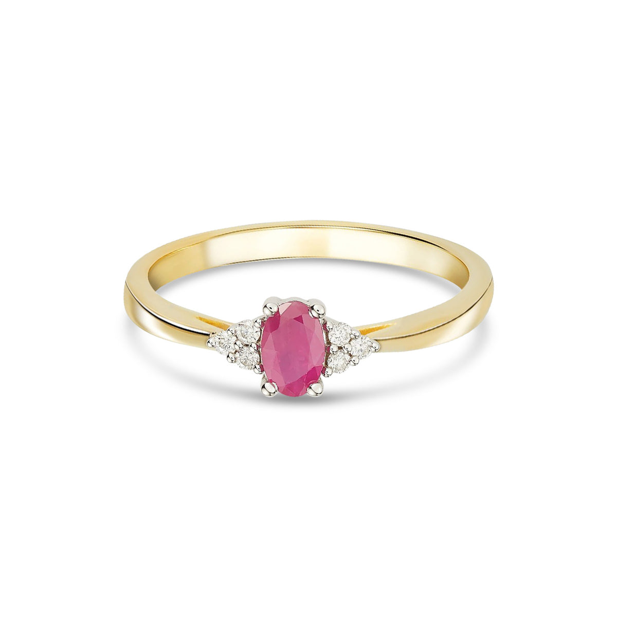9ct Yellow Gold Oval Natural Ruby and Diamond Trefoil Ring — 6x4mm
