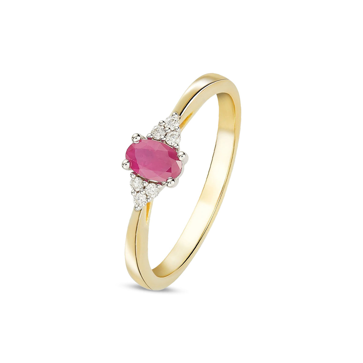 9ct Yellow Gold Oval Natural Ruby and Diamond Trefoil Ring — 6x4mm