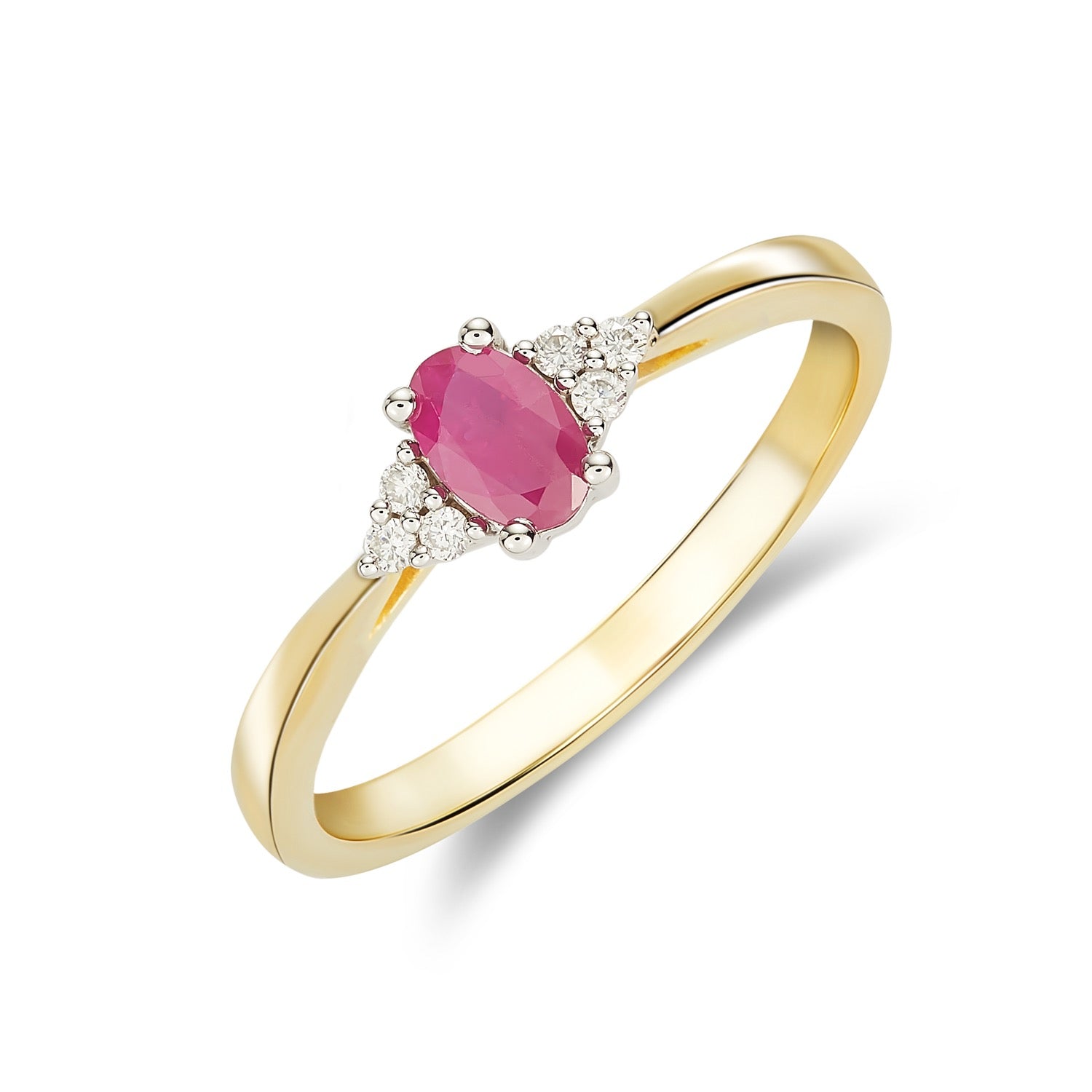 9CT Yellow Gold Oval Ruby and Diamond Trefoil Ring — 6x4mm