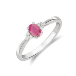 9ct White Gold Oval Natural Ruby & Natural Diamond Trefoil Ring — 6×4mm