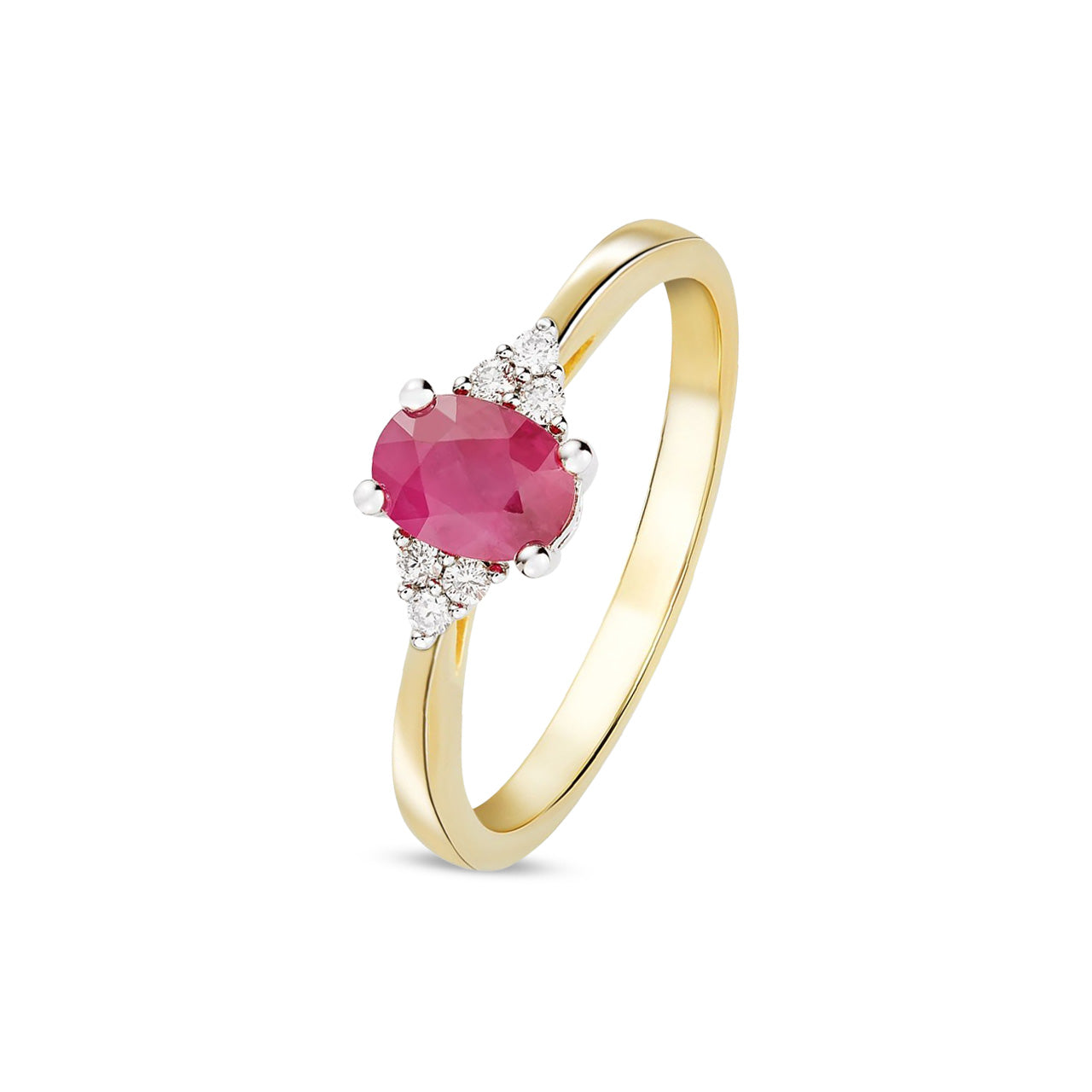 9ct Yellow Gold Oval Natural Ruby and Diamond Trefoil Ring — 7x5mm