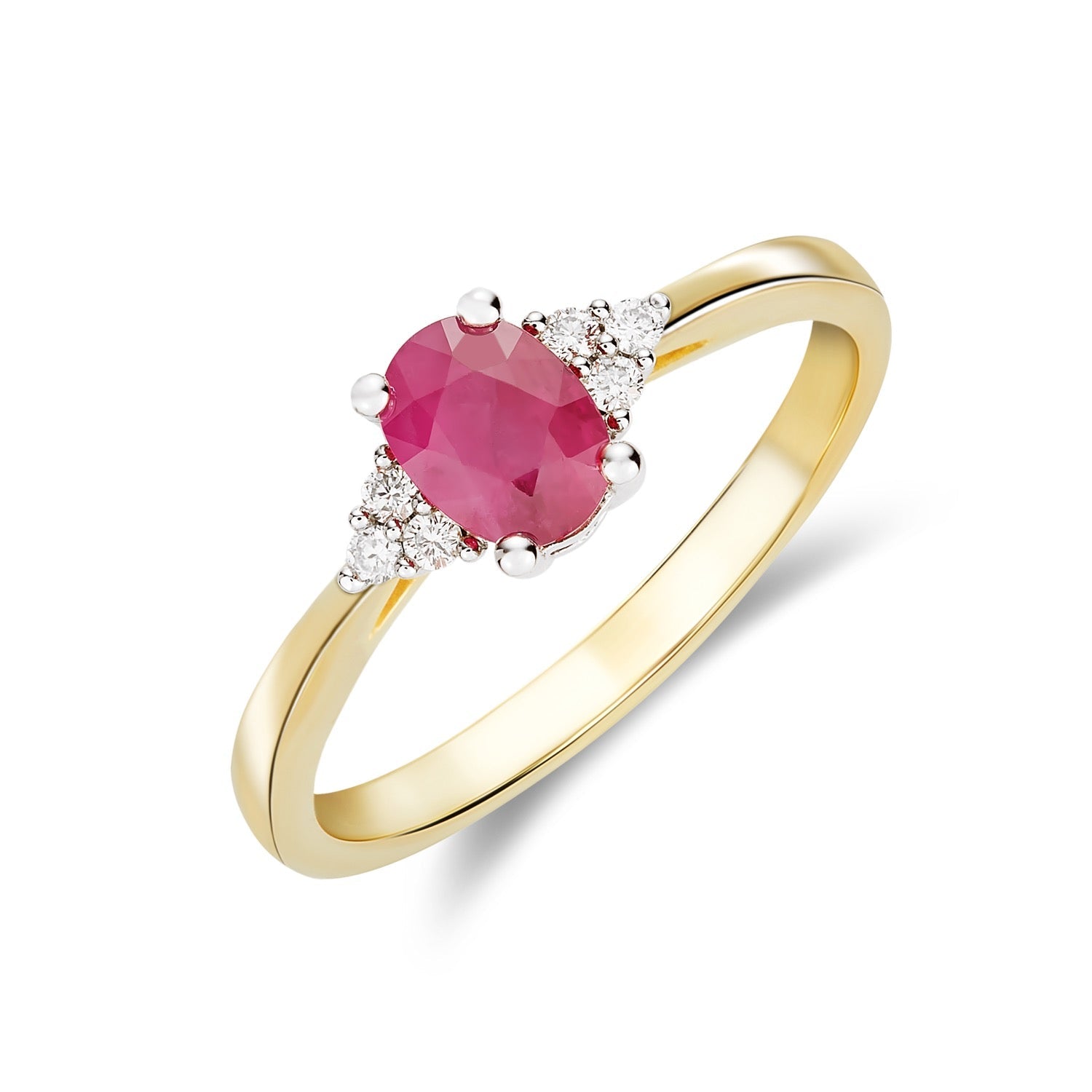 9CT Yellow Gold Oval Ruby and Diamond Trefoil Ring — 7x5mm