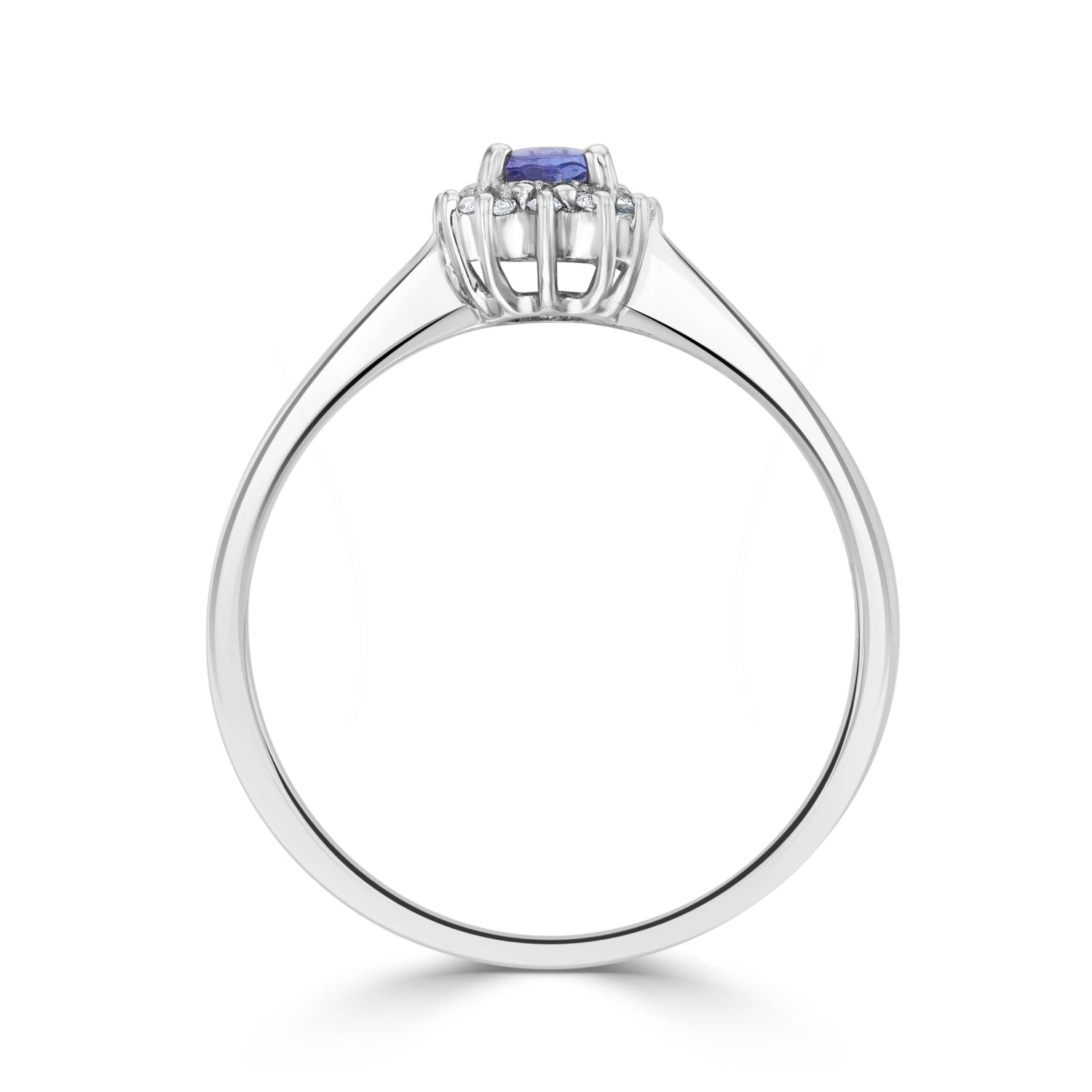 9ct White Gold Oval Tanzanite & Diamond Claw Set Cluster Ring — 5x3mm