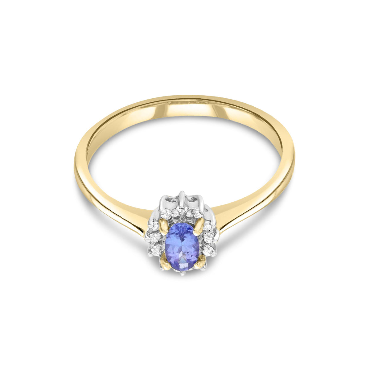 9ct Yellow Gold Oval Natural Tanzanite and Diamond Cluster Ring