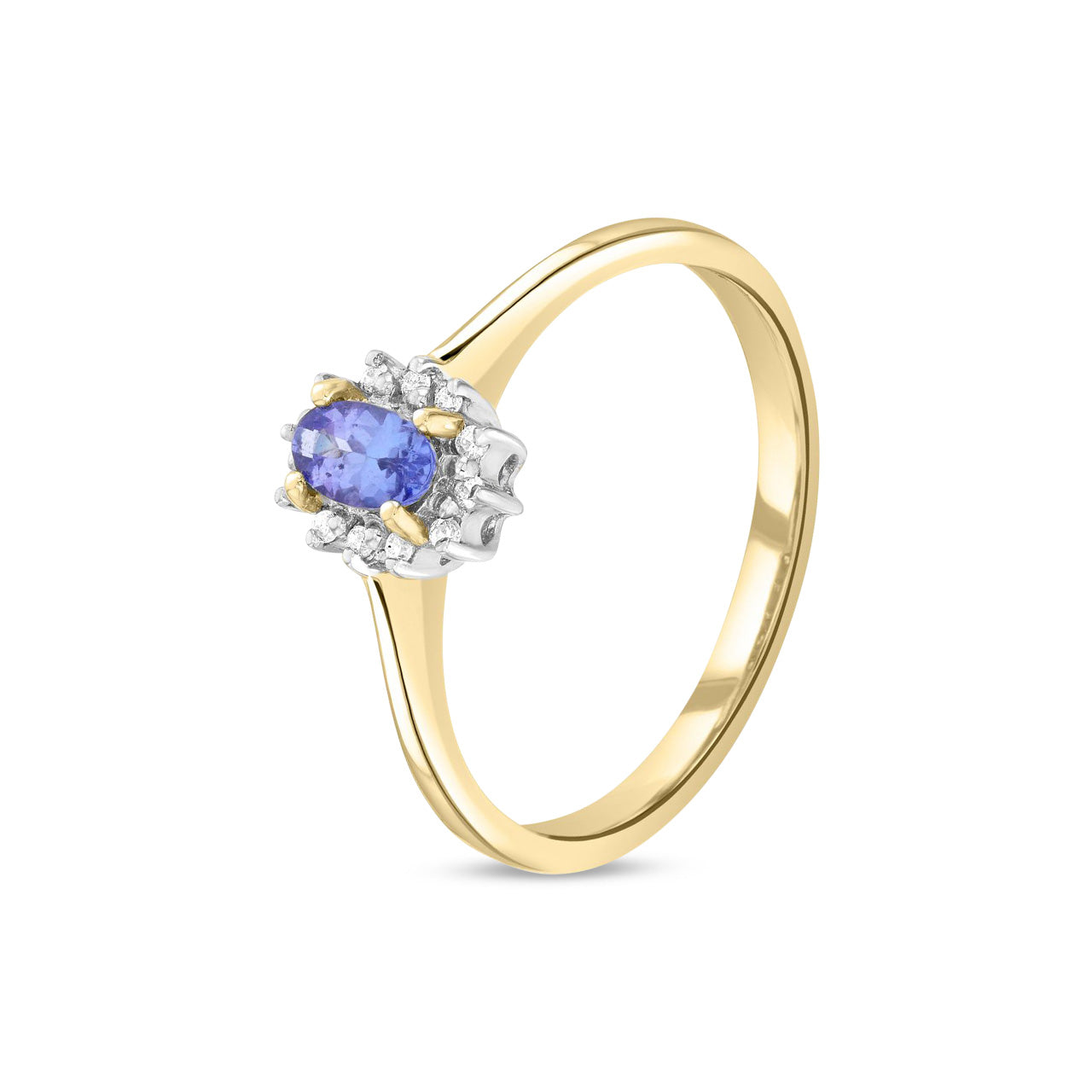 9ct Yellow Gold Oval Natural Tanzanite and Diamond Cluster Ring