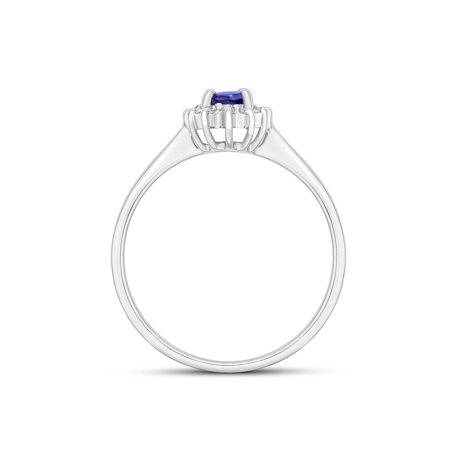 9ct White Gold Oval Tanzanite & Diamond Claw Set Cluster Ring — 6x4mm