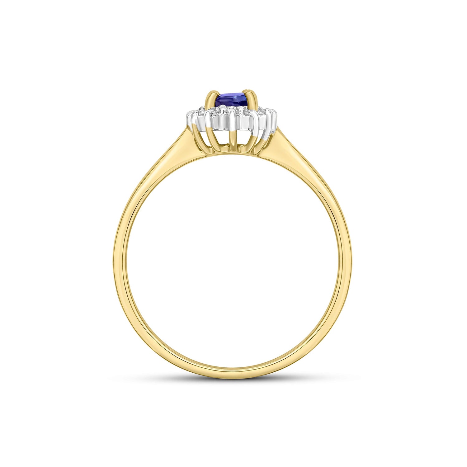 9ct Yellow Gold Oval Tanzanite & Diamond Claw Set Cluster Ring — 6x4mm
