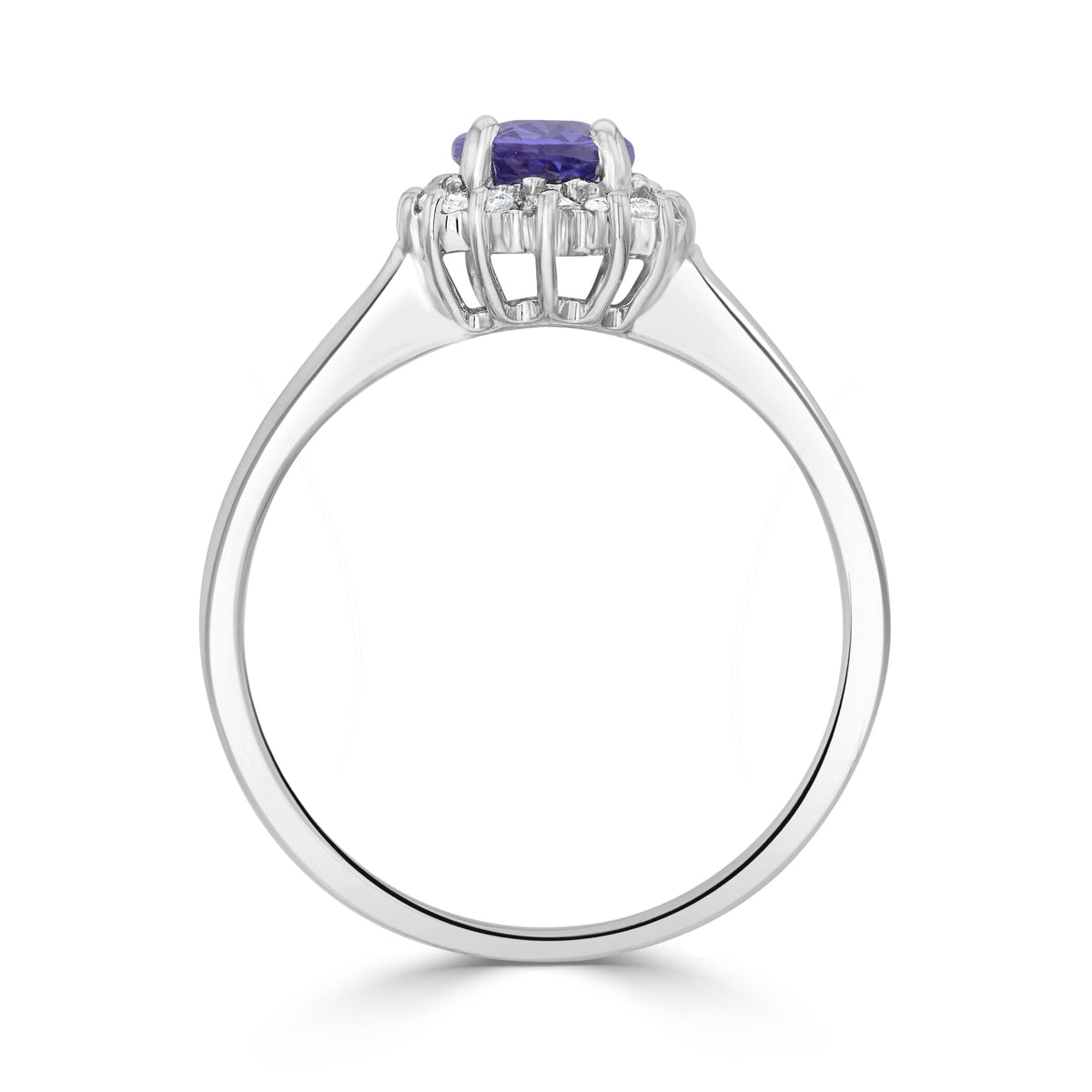 9ct White Gold Oval Natural Tanzanite and Diamond Claw Set Cluster Ring — 7x5mm