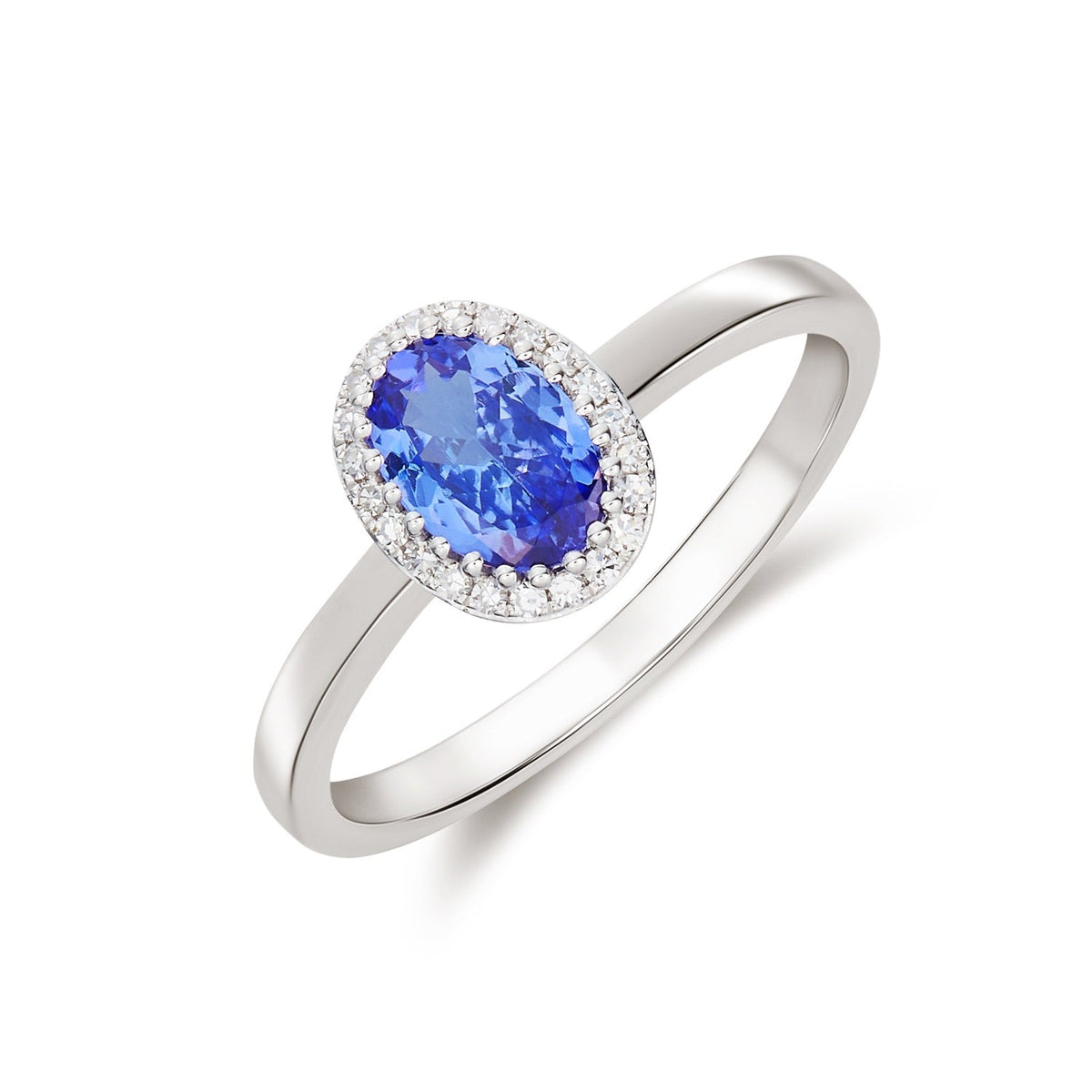 9ct White Gold Oval Natural Tanzanite and Diamond Cluster Ring — 7x5mm