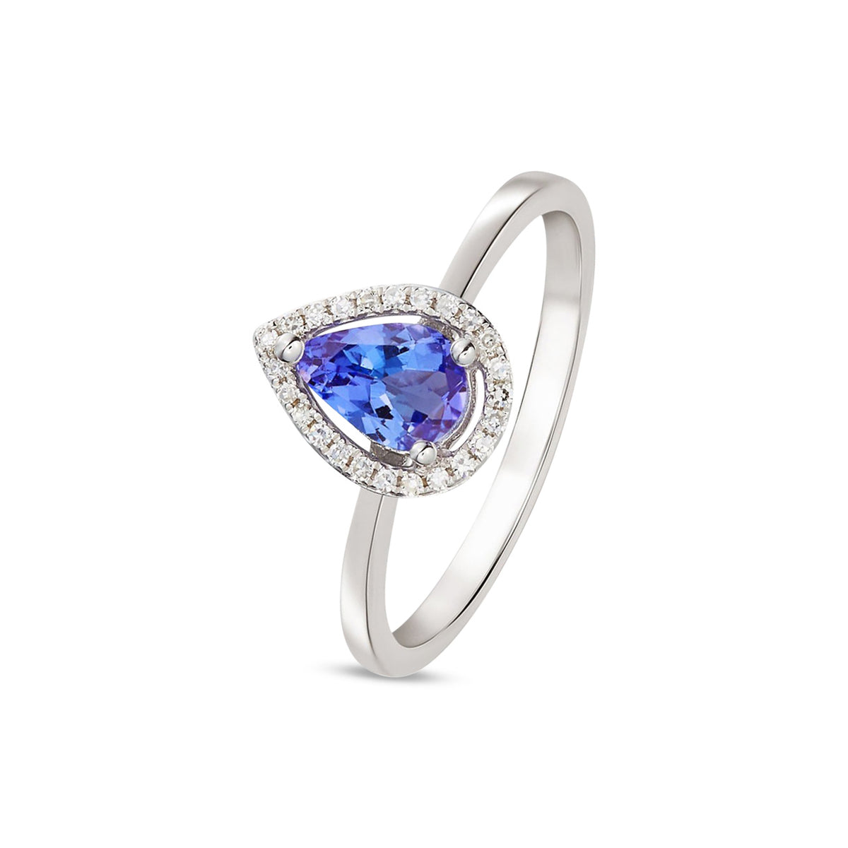 9ct White Gold Pear Shaped Natural Tanzanite and Diamond Halo Cluster Ring — 7x5mm