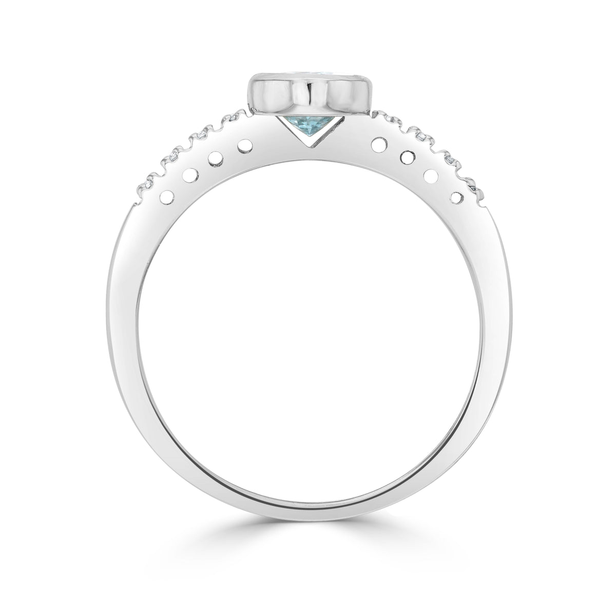 9ct White Gold Oval Natural Aquamarine and Diamond Ring — 7x5mm
