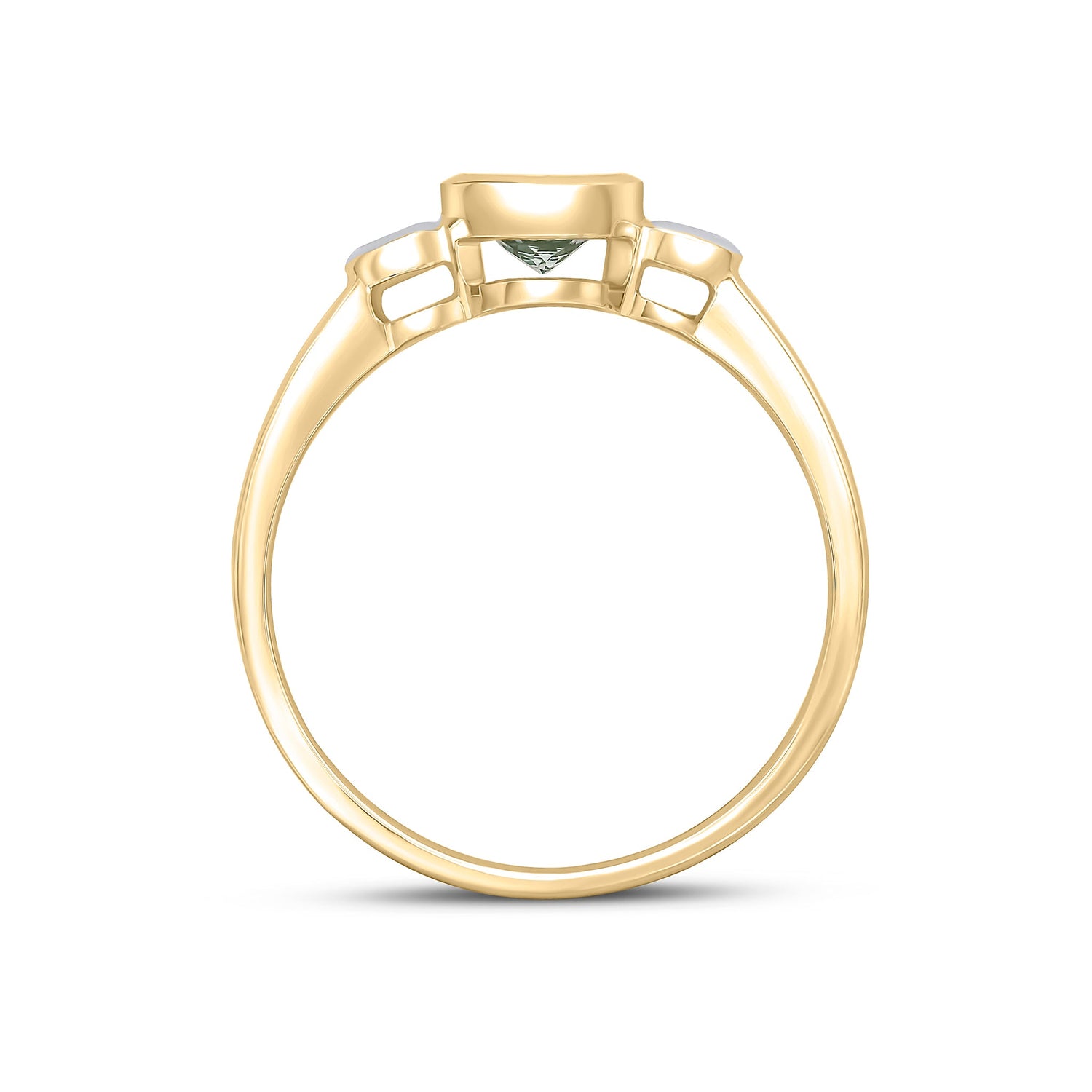 9ct Yellow Gold Round Natural Aquamarine and Diamond Three Stone Ring — 5mm