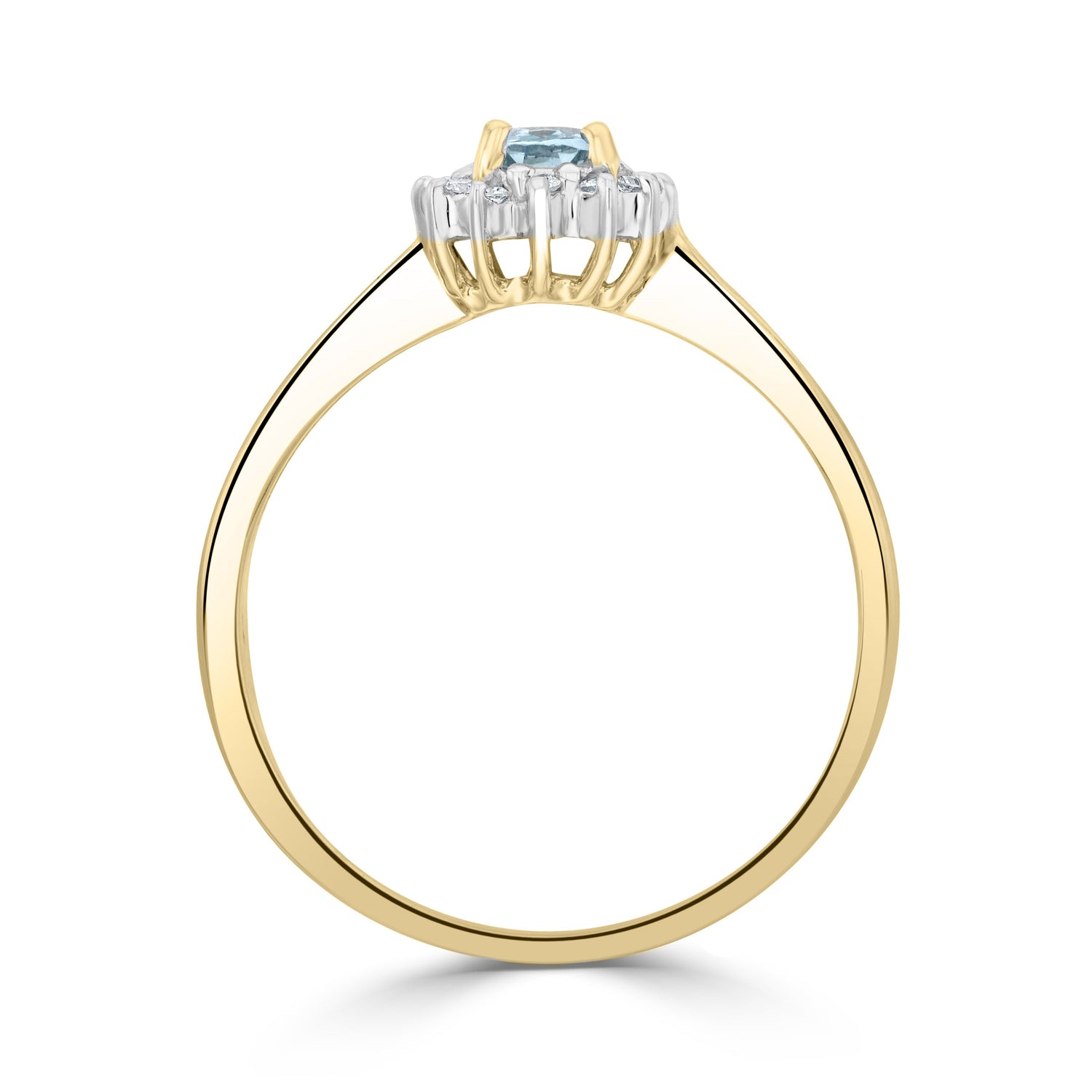 9ct Yellow Gold Oval Aquamarine & Diamond Claw Set Cluster Ring — 6x4mm