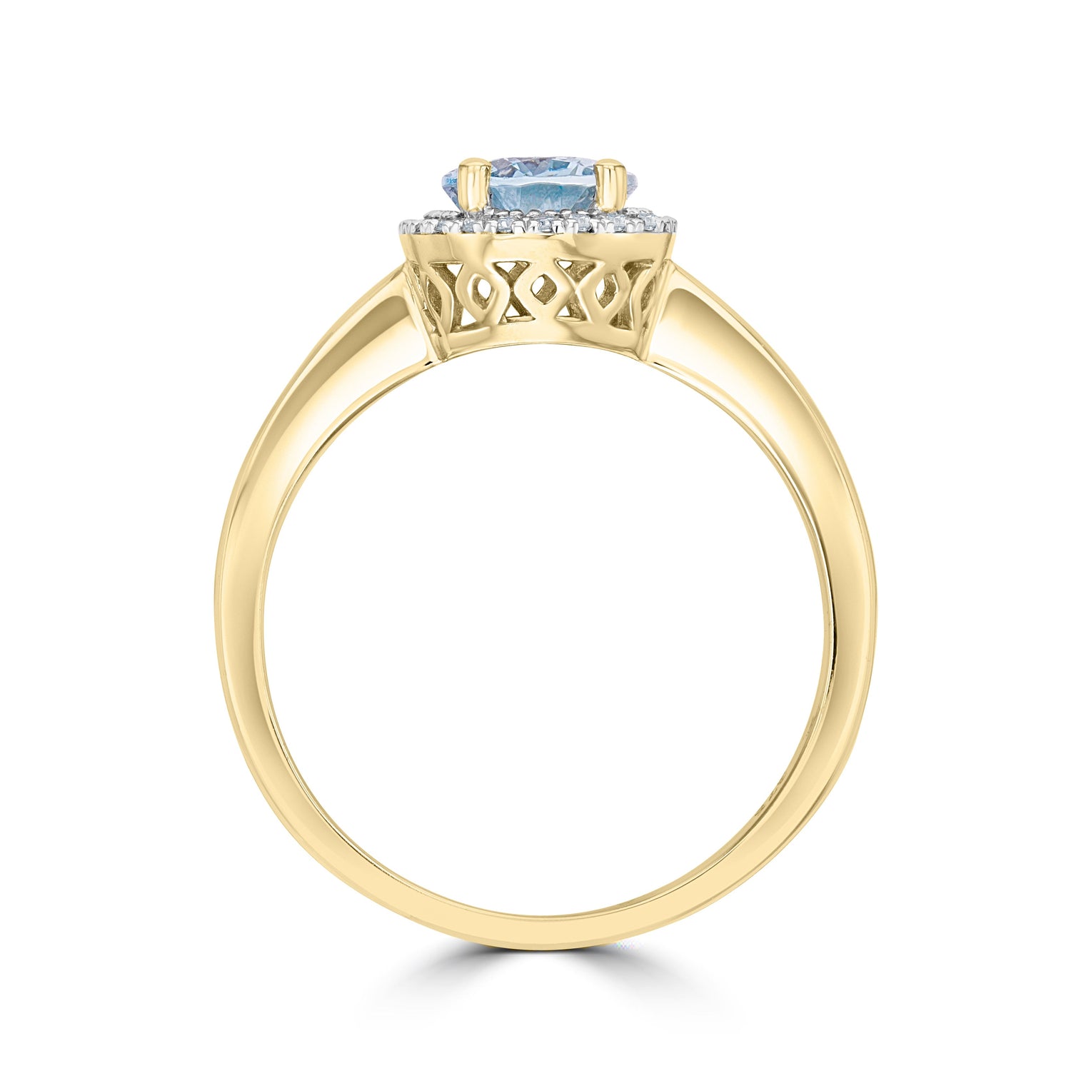 9ct Yellow Gold Oval Natural Aquamarine and Diamond Claw Set Cluster Ring — 8x6mm
