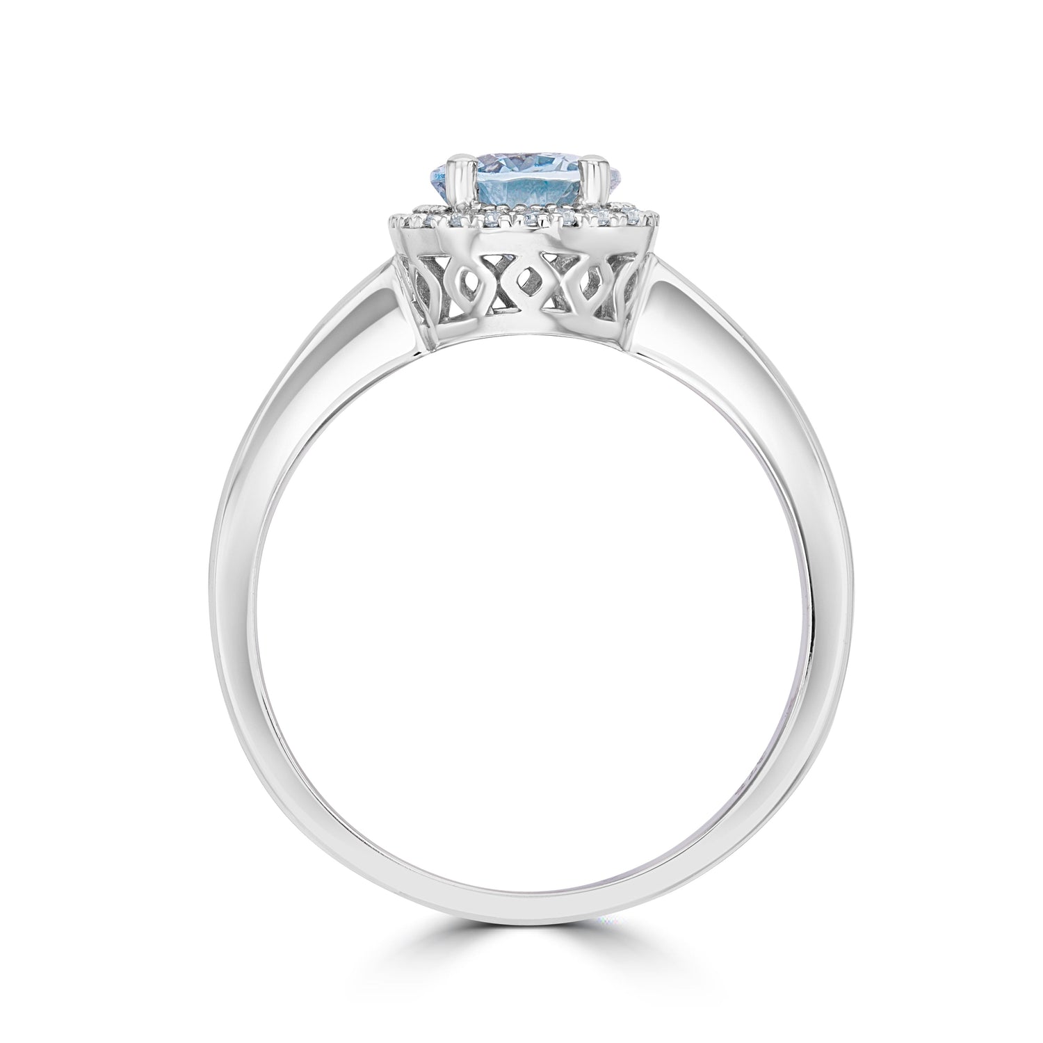 9ct White Gold Oval Aquamarine & Diamond Claw Set Cluster Ring — 8x6mm