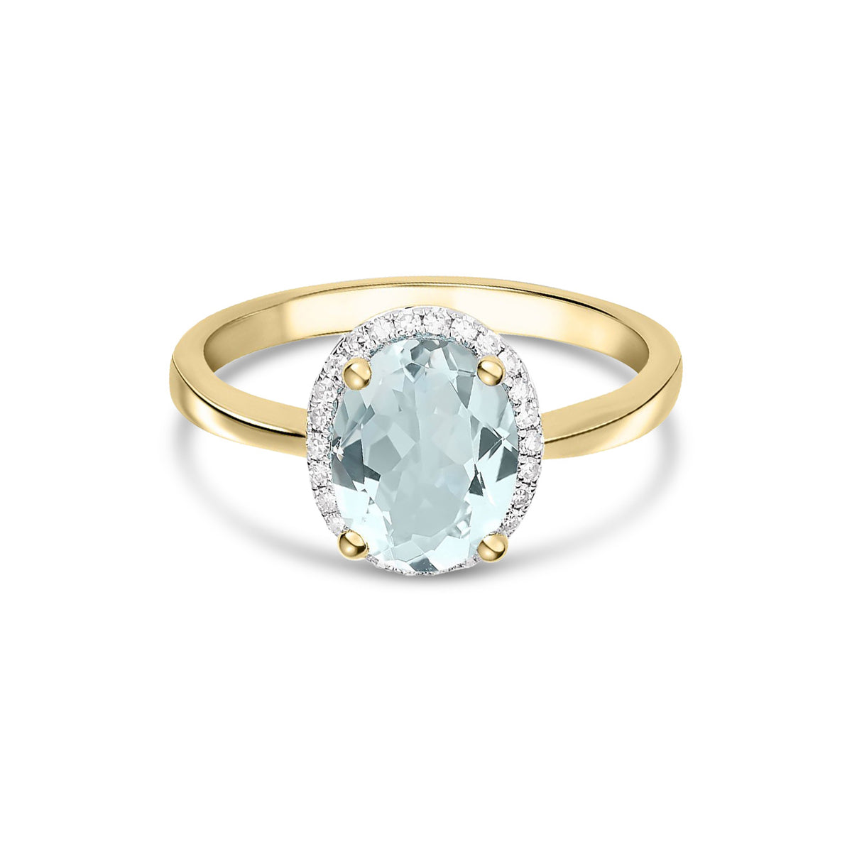 9ct Yellow Gold Oval Natural Aquamarine and Diamond Cluster Ring — 9x7mm