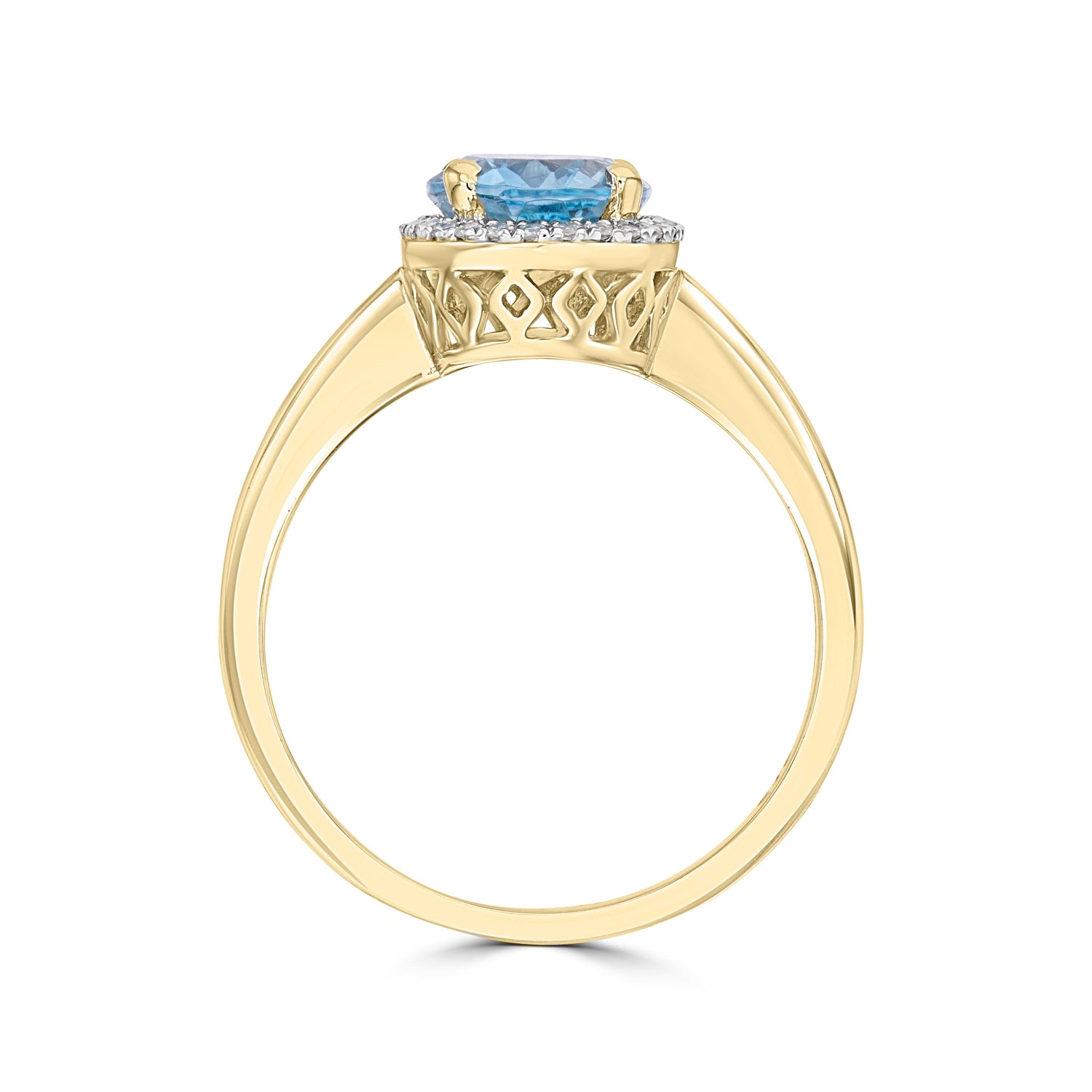 9ct Yellow Gold Oval Natural Aquamarine and Diamond Cluster Ring — 9x7mm