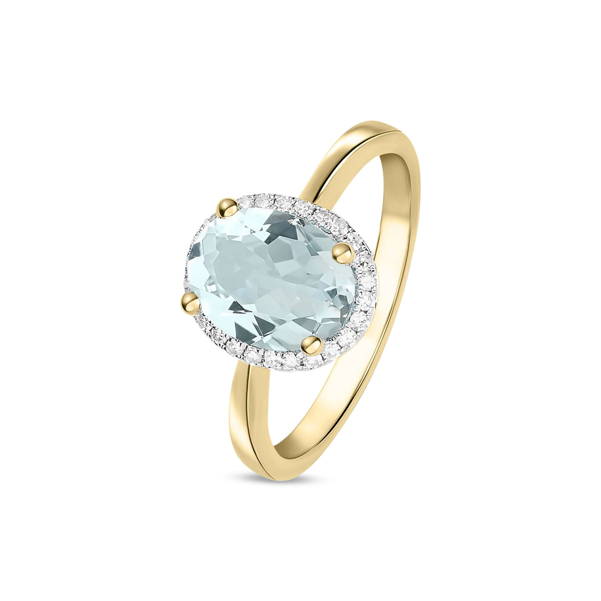 9ct Yellow Gold Oval Natural Aquamarine and Diamond Cluster Ring — 9x7mm