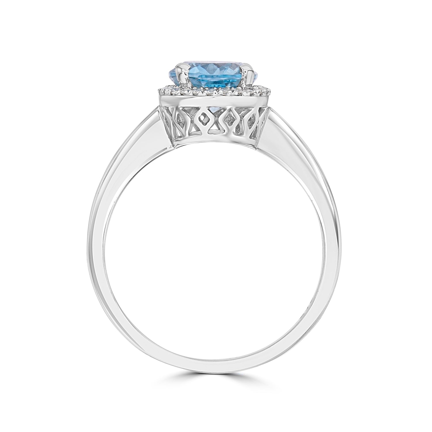 9ct White Gold Oval Natural Aquamarine and Diamond Claw Set Cluster Ring — 9x7mm